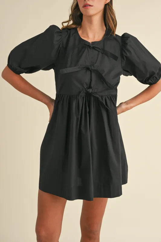 Poplin Front Bow Tie Mini Dress sold by Evercado