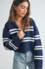 Stripe Cozy Collared Crop Sweater sold by Evercado