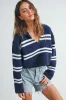 Stripe Cozy Collared Crop Sweater sold by Evercado