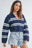 Stripe Cozy Collared Crop Sweater sold by Evercado