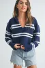 Stripe Cozy Collared Crop Sweater sold by Evercado