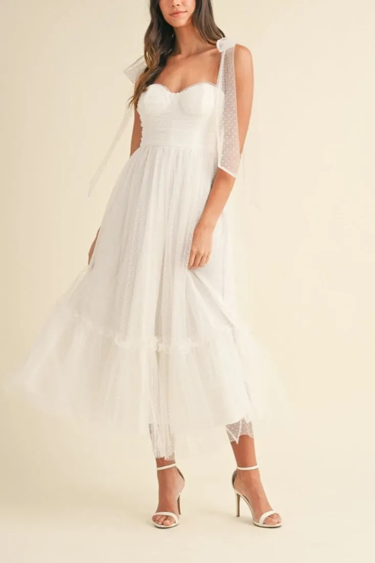 Polka Dot Mesh Tie Shoulder Midi Dress sold by Evercado product image thumbnail 2