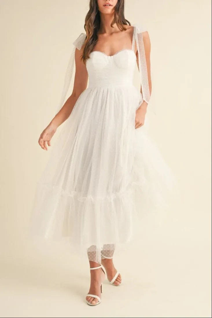 Polka Dot Mesh Tie Shoulder Midi Dress sold by Evercado product image thumbnail 5