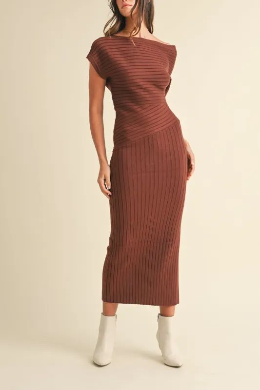 One Shoulder Ribbed Knit Midi Dress sold by Evercado