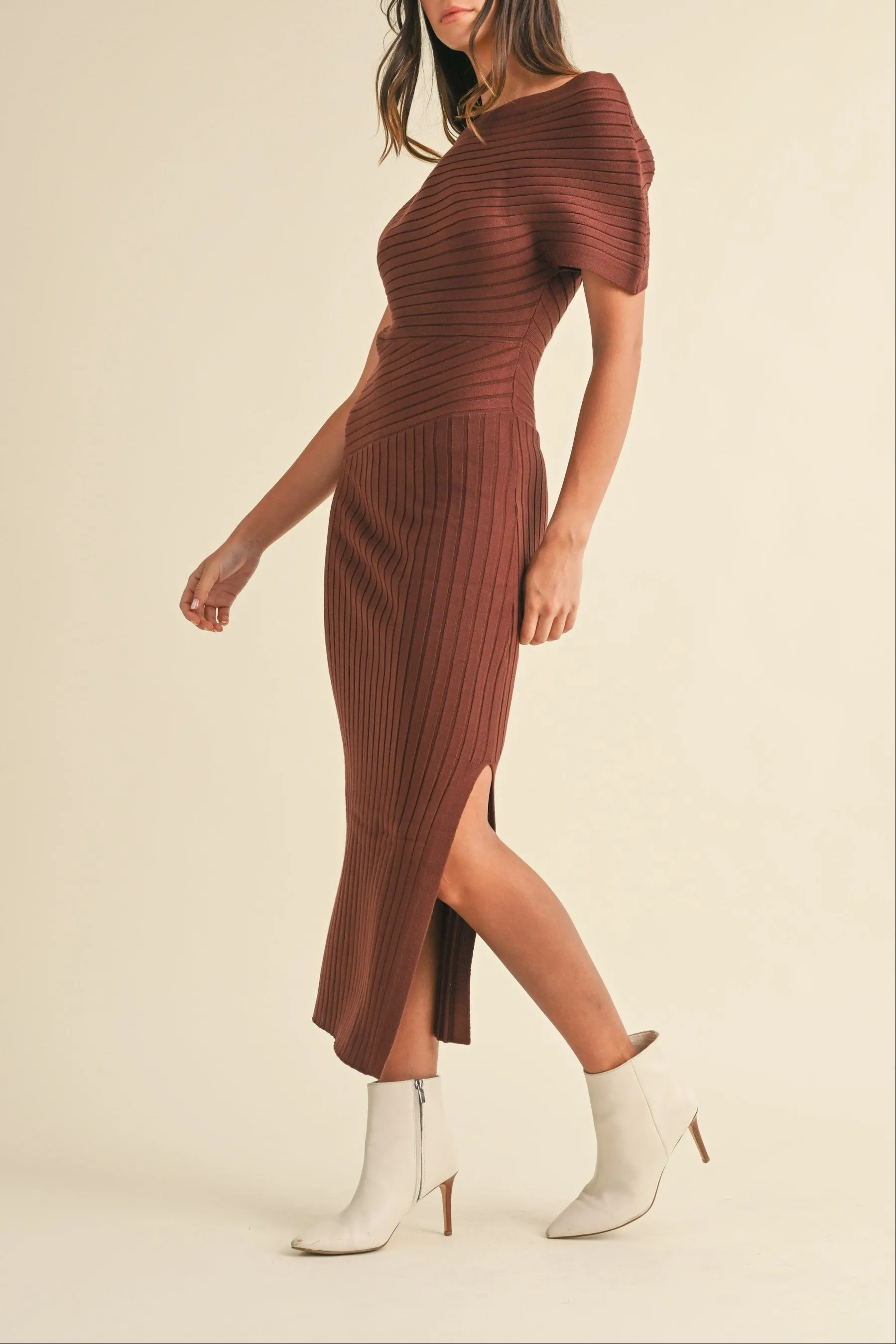 One Shoulder Ribbed Knit Midi Dress sold by Evercado product image thumbnail 2