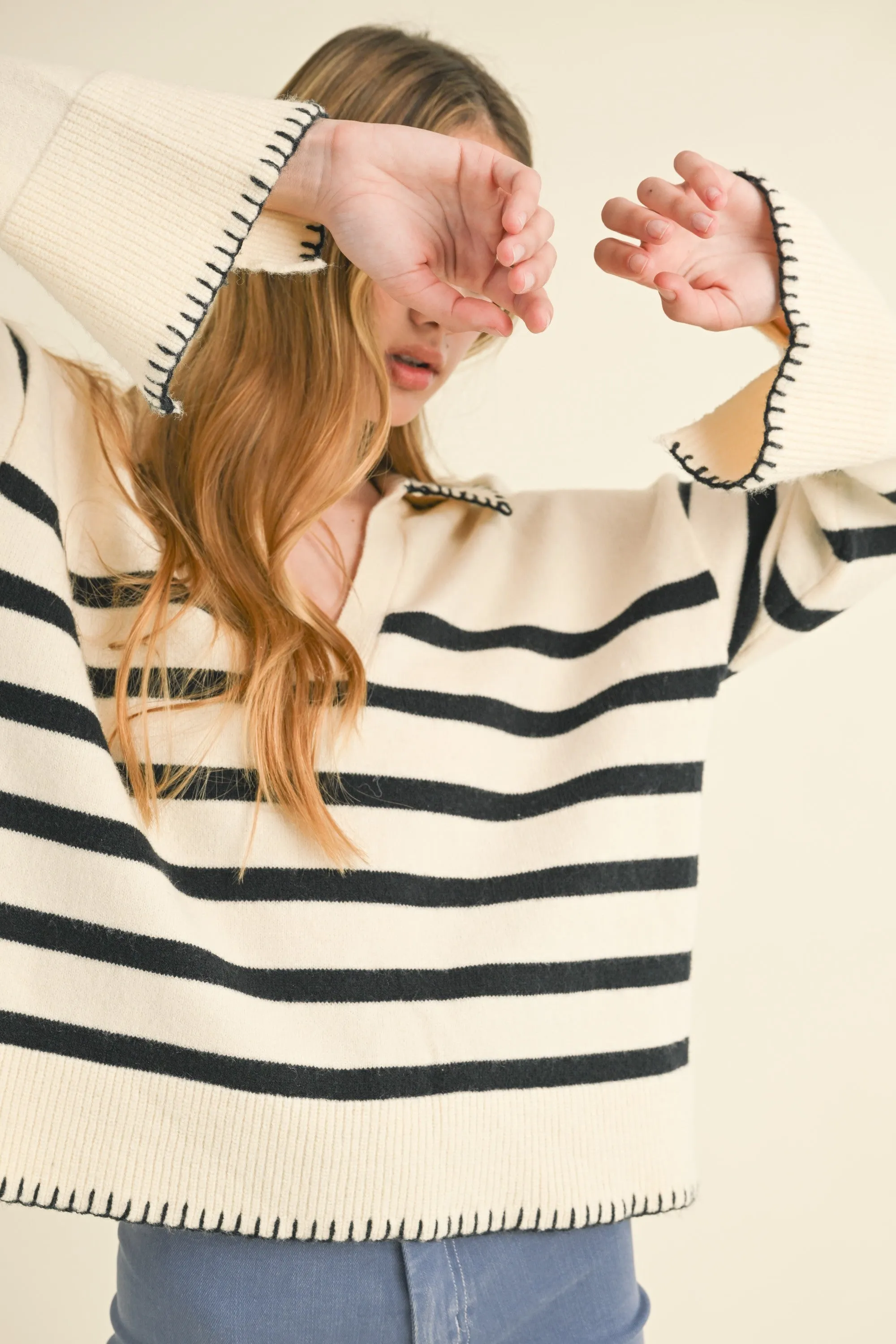 Detailed Collar Stripe Comfy Sweater sold by Evercado product image thumbnail 5