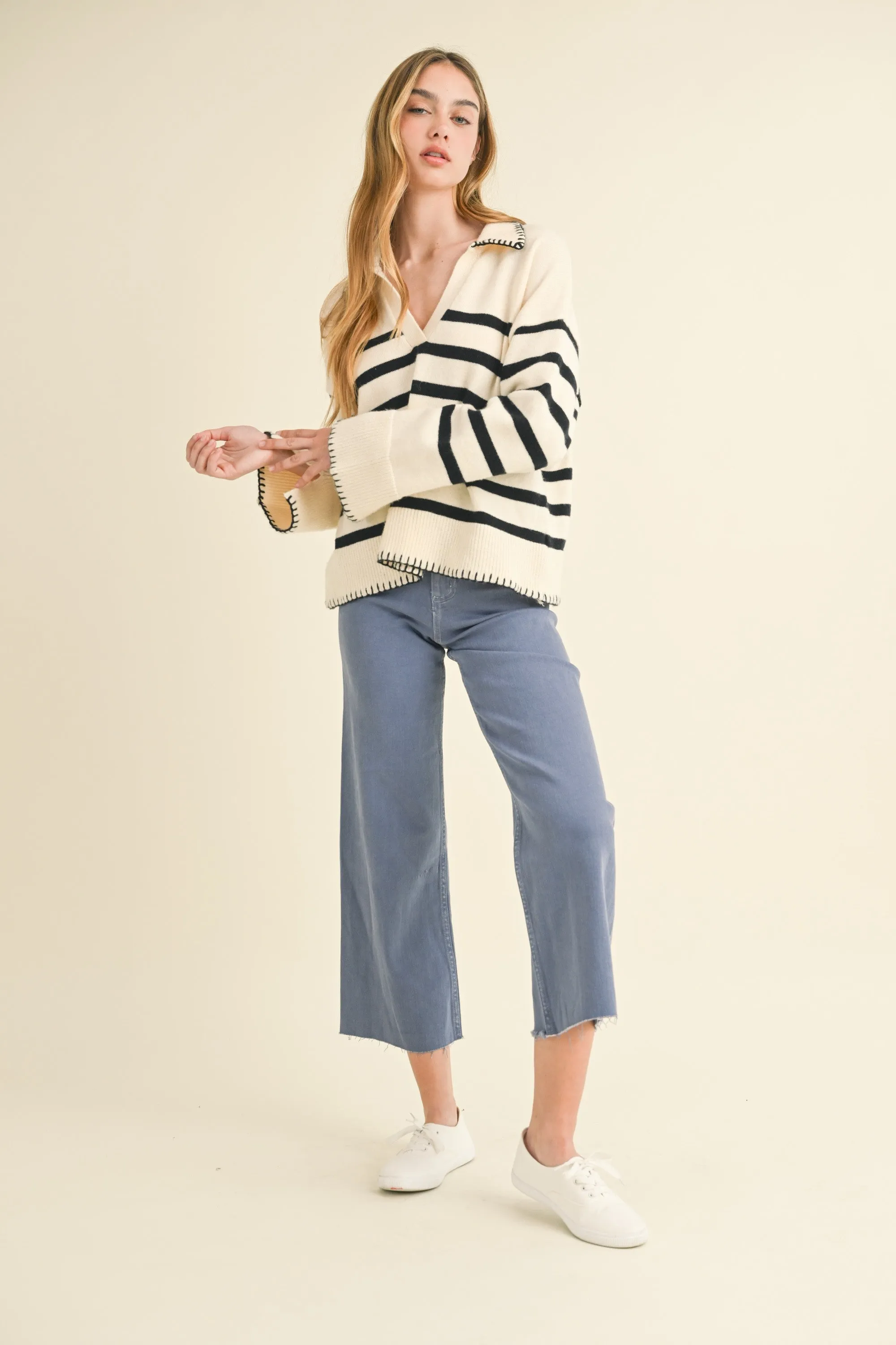Detailed Collar Stripe Comfy Sweater sold by Evercado product image thumbnail 4