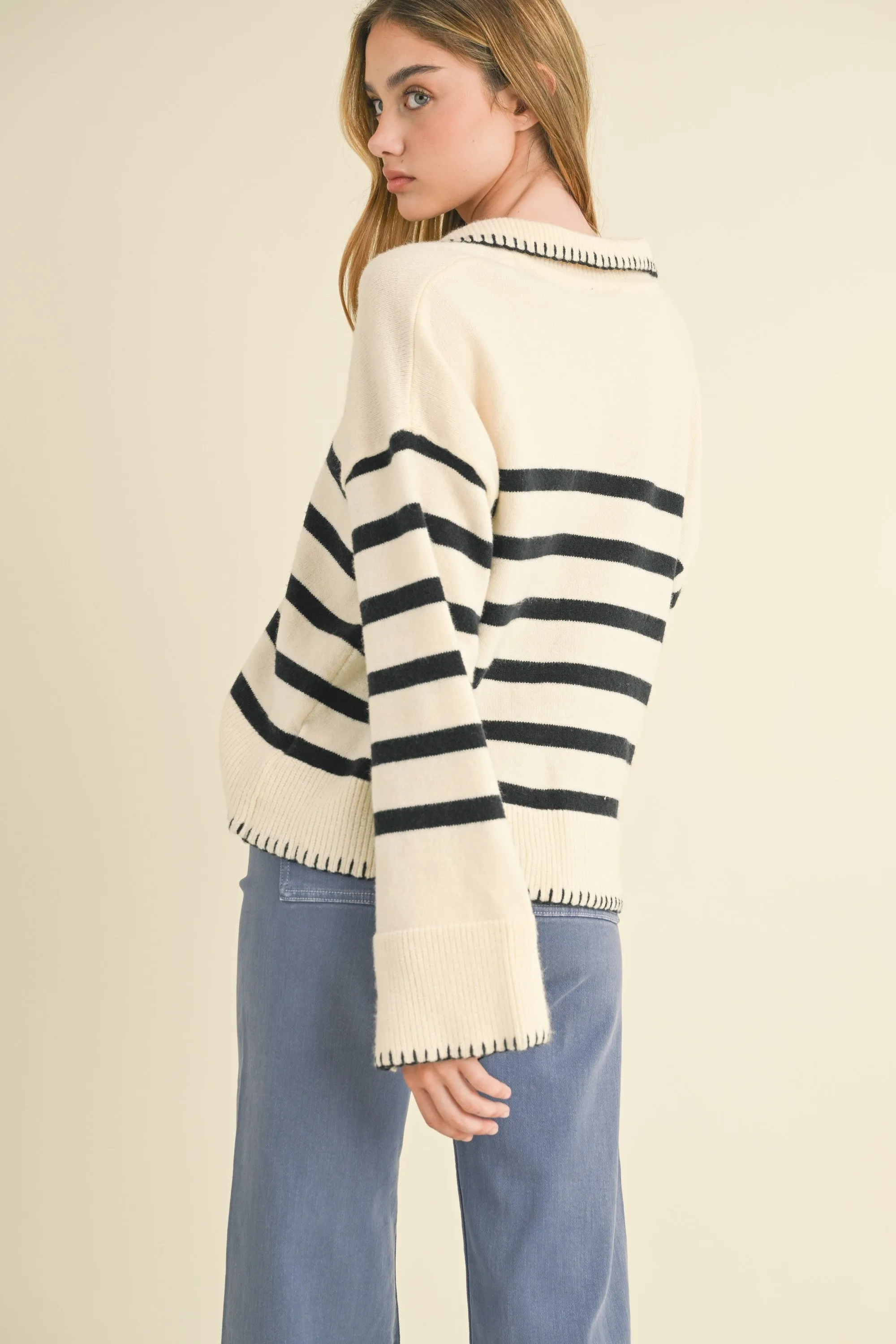 Detailed Collar Stripe Comfy Sweater sold by Evercado product image thumbnail 3