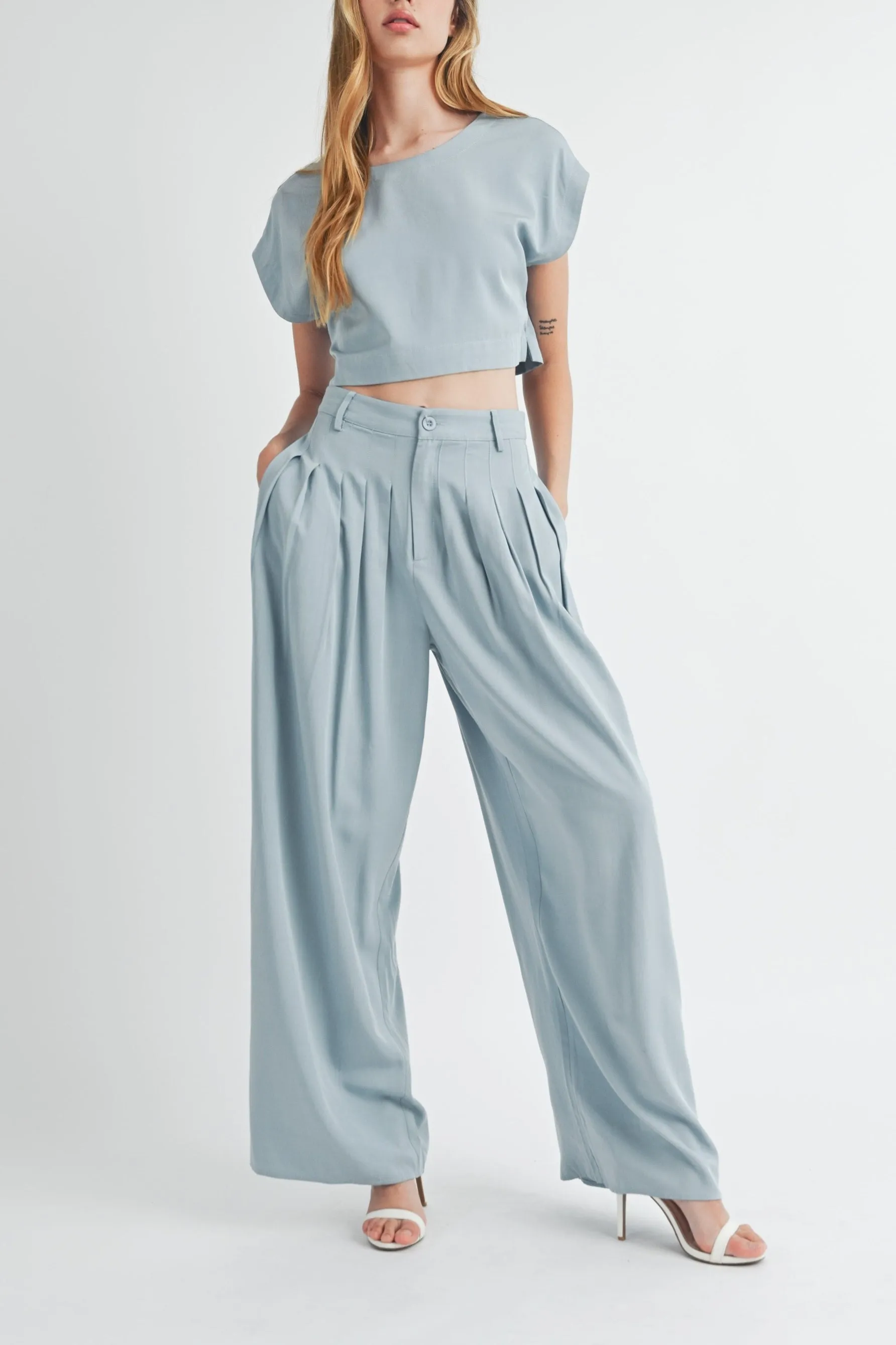 Simple Crop Top & Pleated Wide Leg Pants sold by Evercado