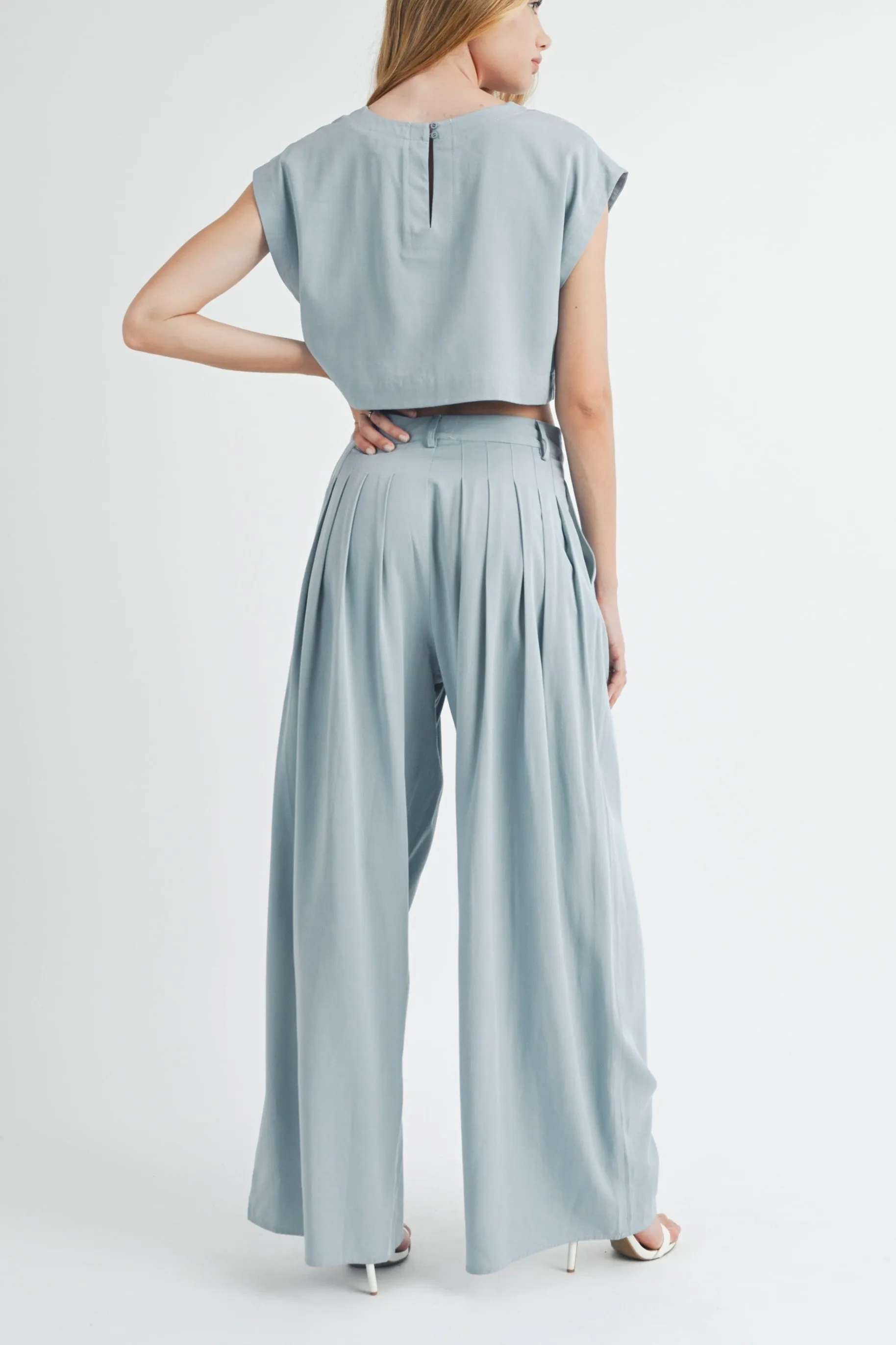 Simple Crop Top & Pleated Wide Leg Pants sold by Evercado product image thumbnail 4
