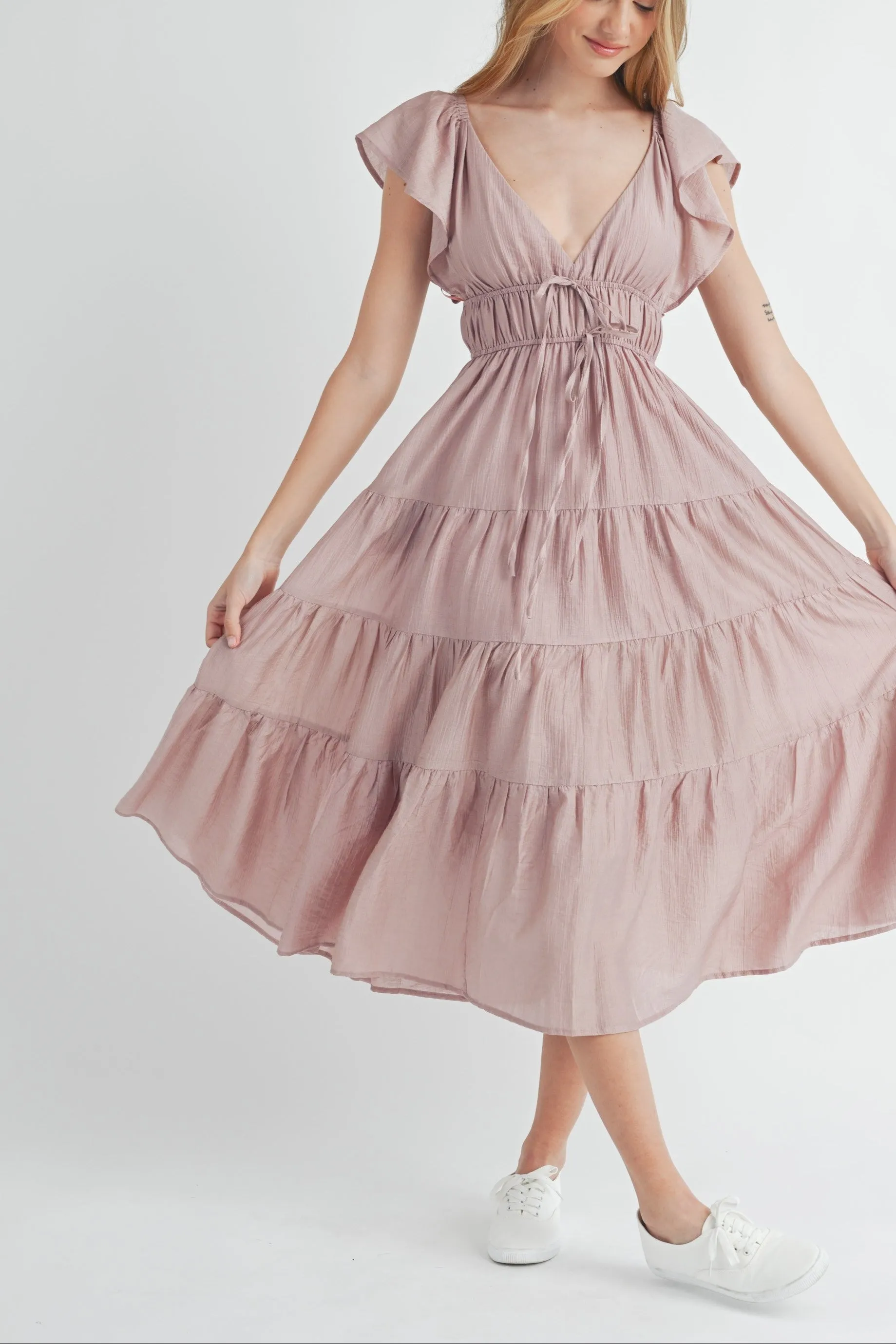 Ruffle Sleeve Summer Midi Dress sold by Evercado