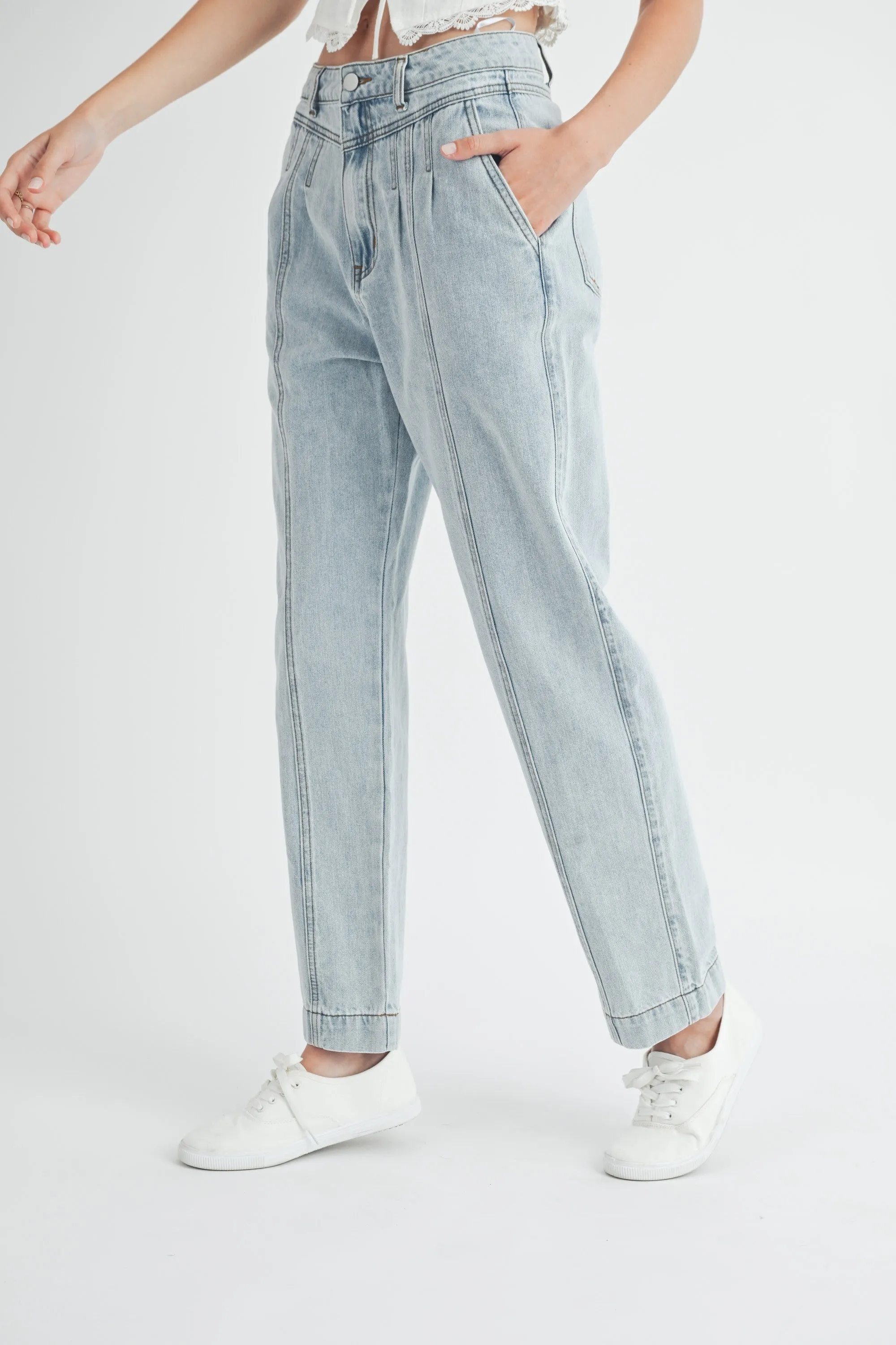 Pleated Detail Denim Jeans sold by Evercado