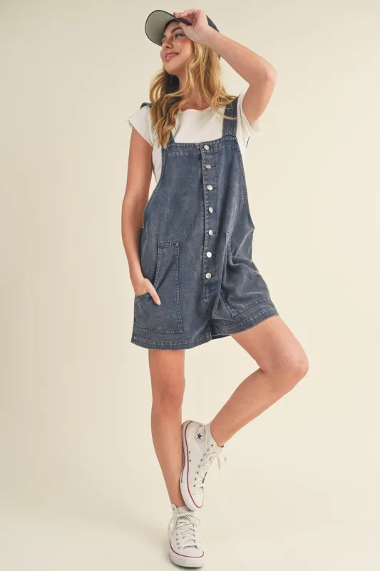 Relaxed Fit Washed Cute Romper sold by Evercado