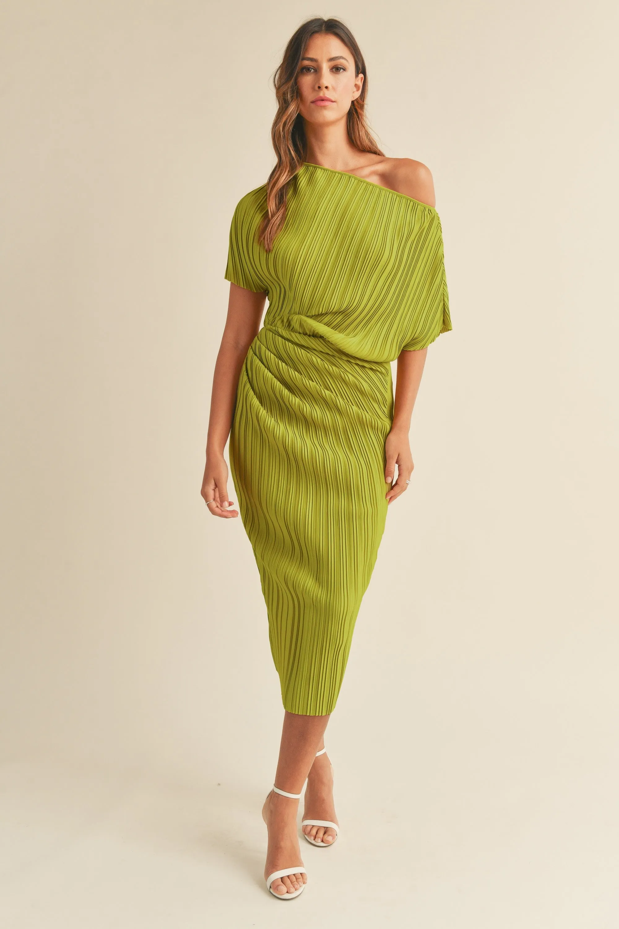 One Shoulder Pleated Midi Dress sold by Evercado product image thumbnail 2