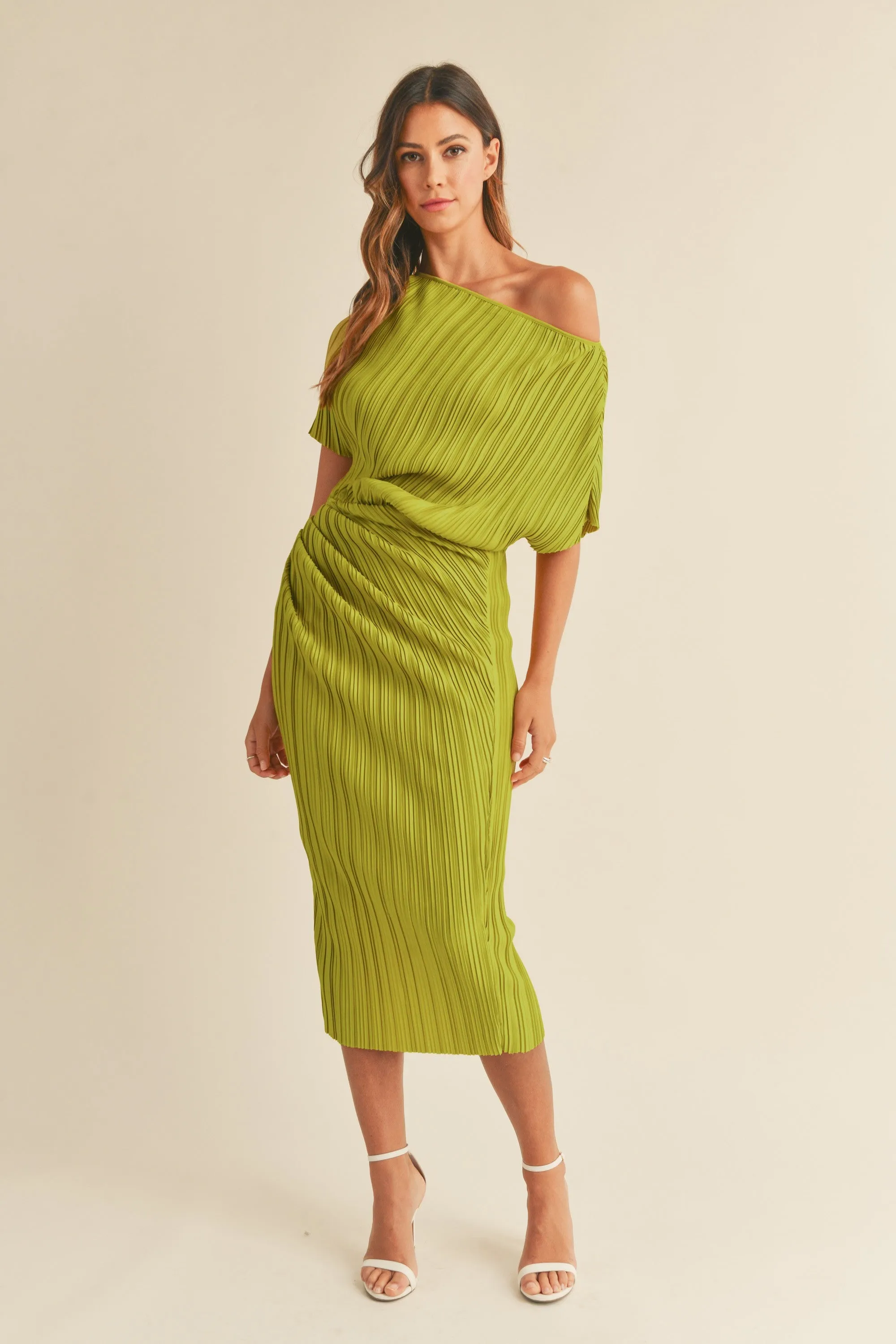 One Shoulder Pleated Midi Dress sold by Evercado