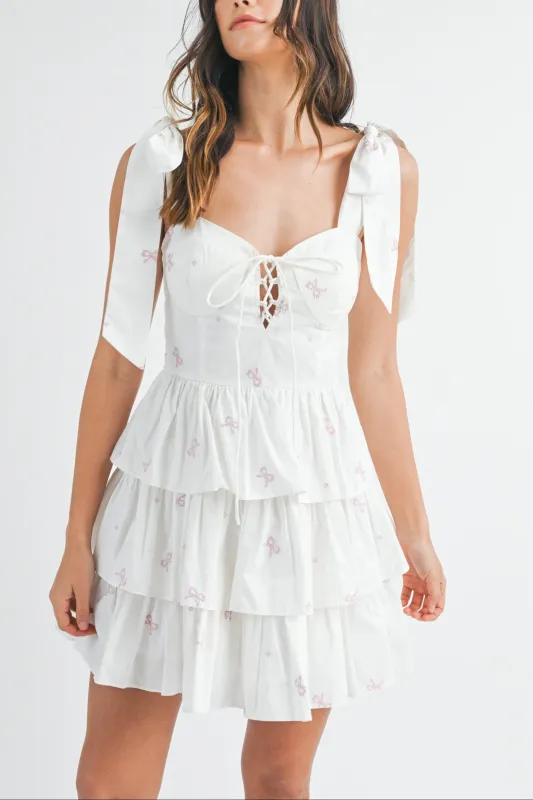 Bow Emobroidery Corset Mini Dress sold by Evercado