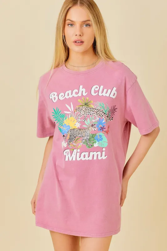 Beach Club Miami Oversized Graphic T-shirt Dress sold by Evercado