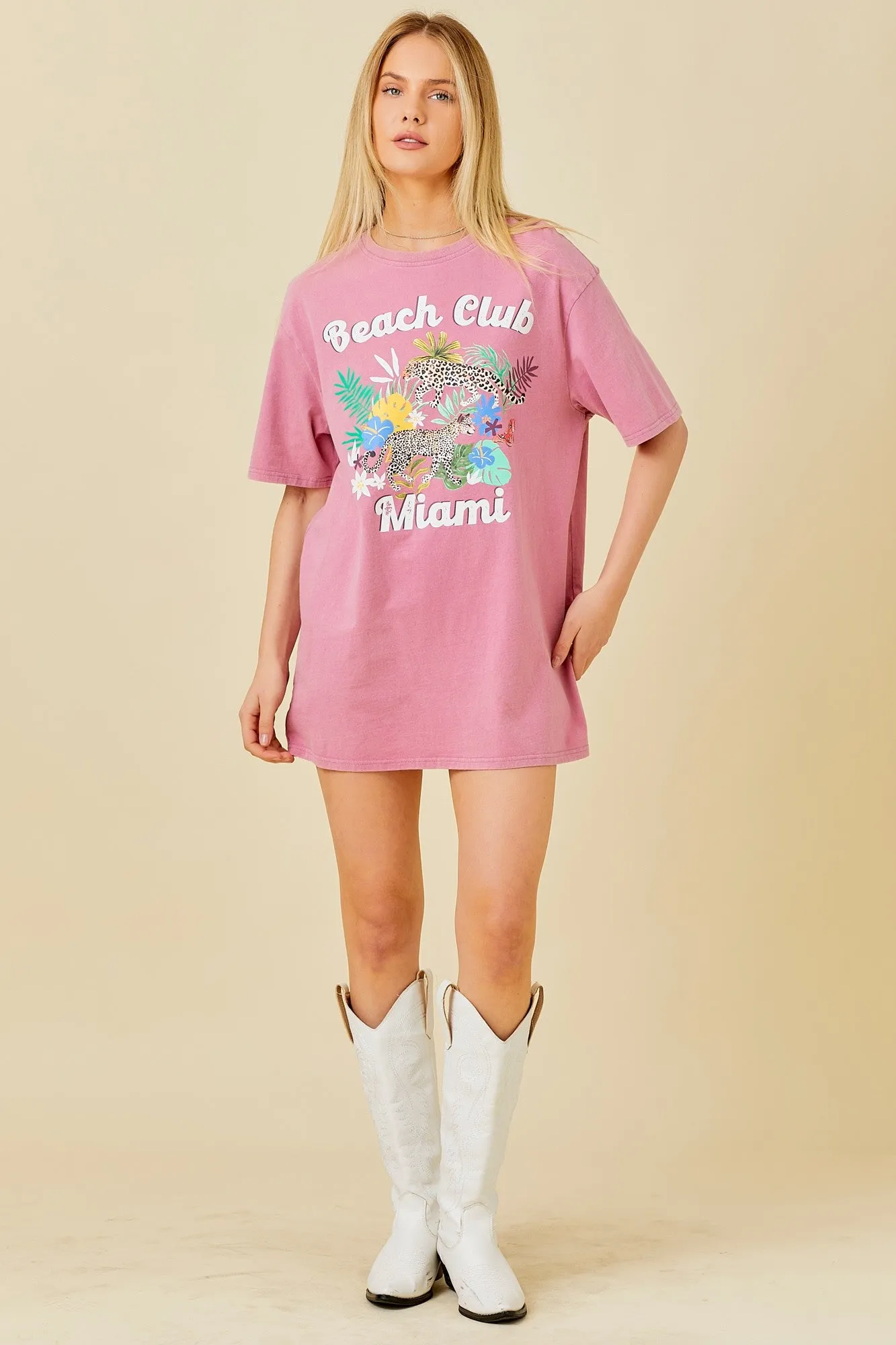 Beach Club Miami Oversized Graphic T-shirt Dress sold by Evercado product image thumbnail 2