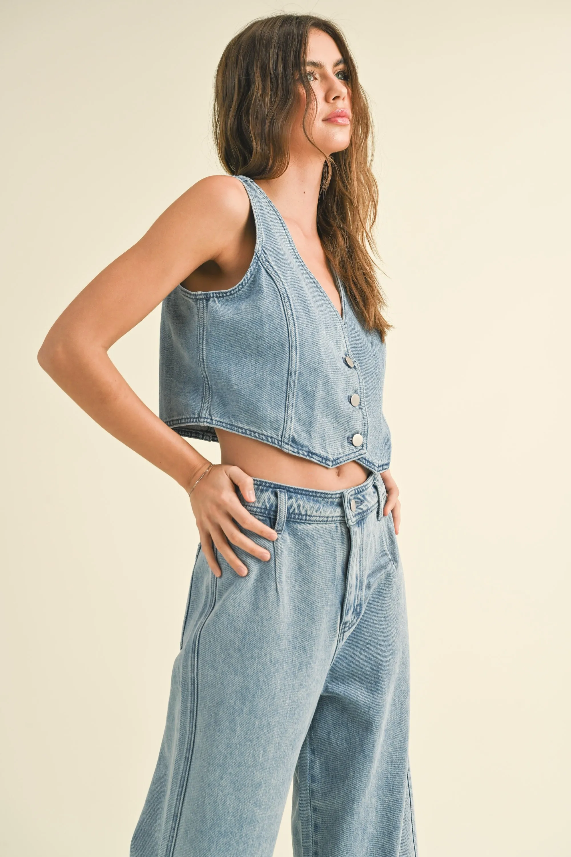 Washed Denim Crop Vest sold by Evercado product image thumbnail 4