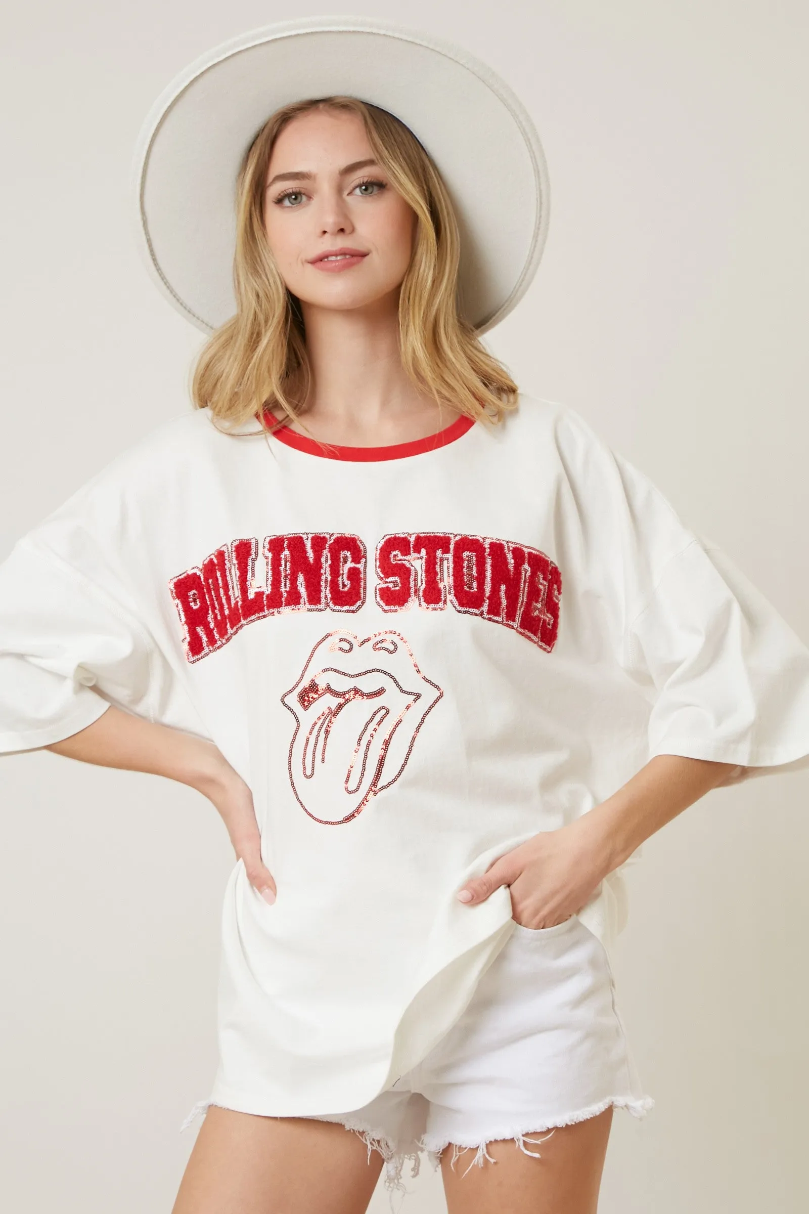 Rolling Stones Embroidery Oversized T sold by Evercado