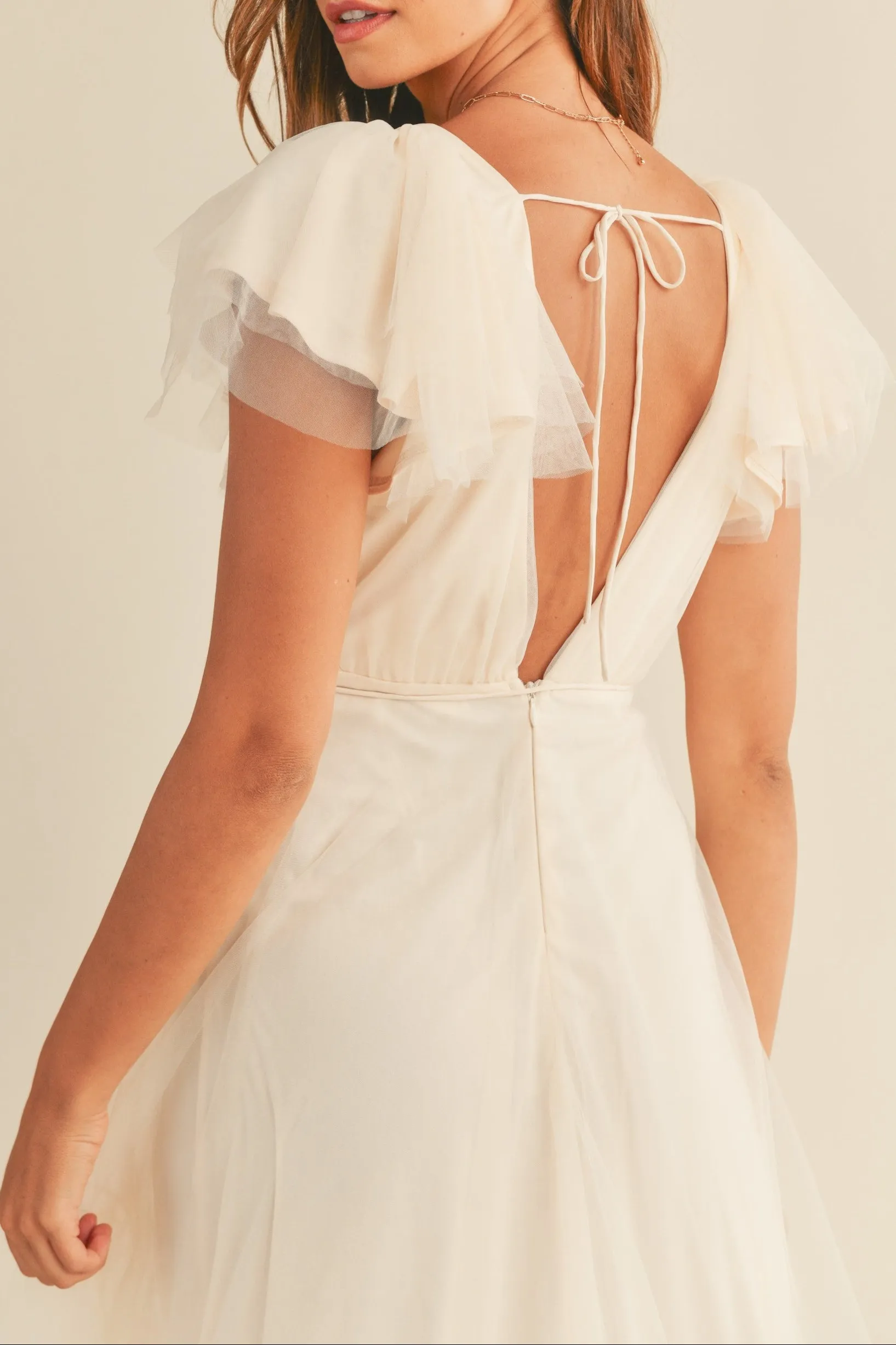 Tulle V neck Ruffle Sleeve Midi Dress sold by Evercado product image thumbnail 5