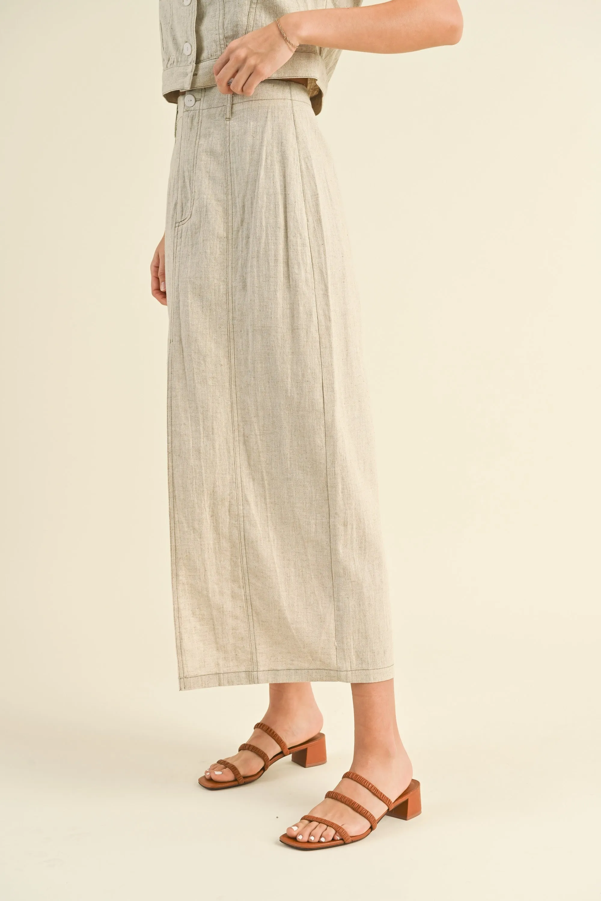 Linen Front Slit Maxi Skirt sold by Evercado product image thumbnail 2