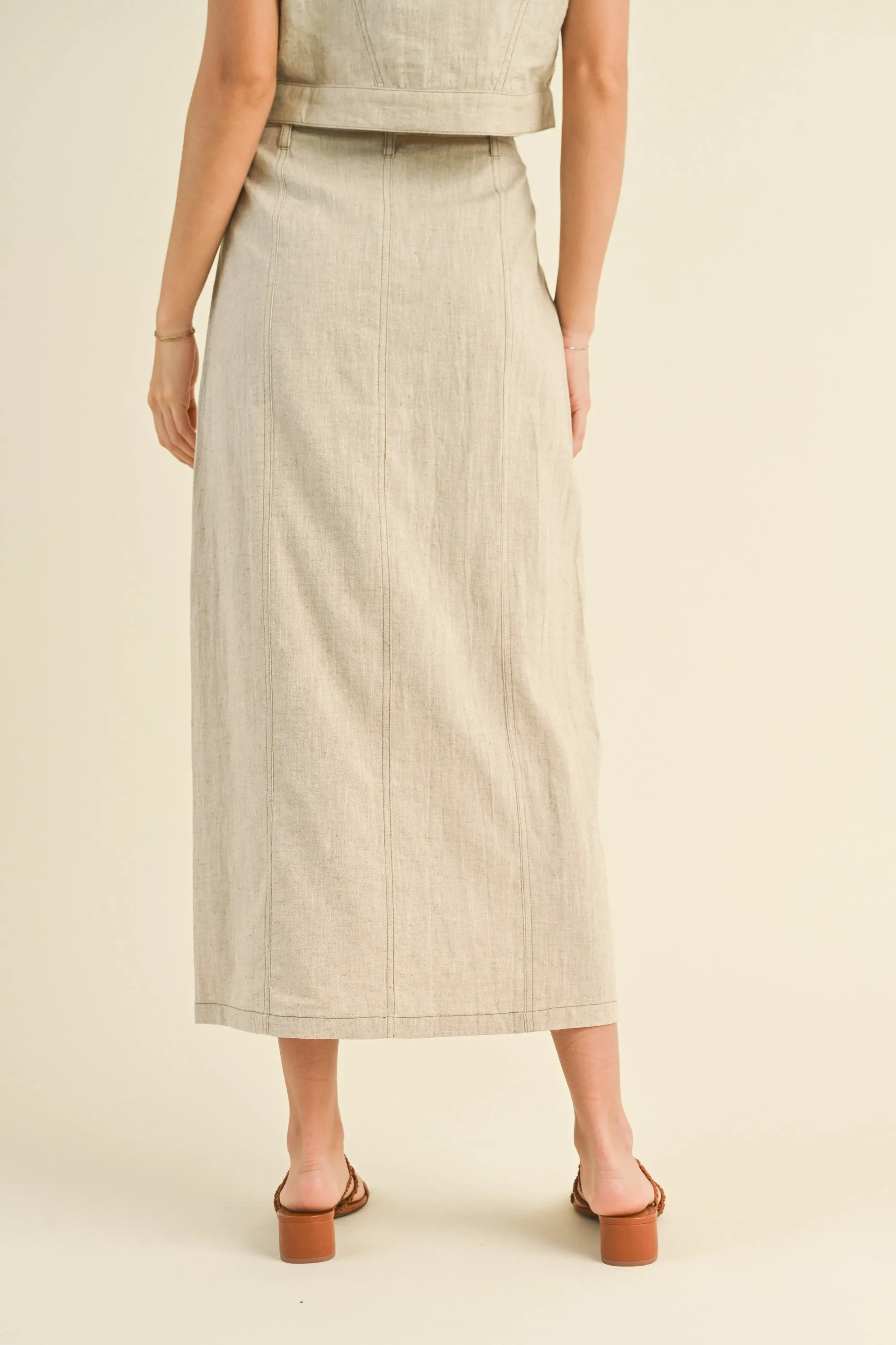 Linen Front Slit Maxi Skirt sold by Evercado product image thumbnail 4