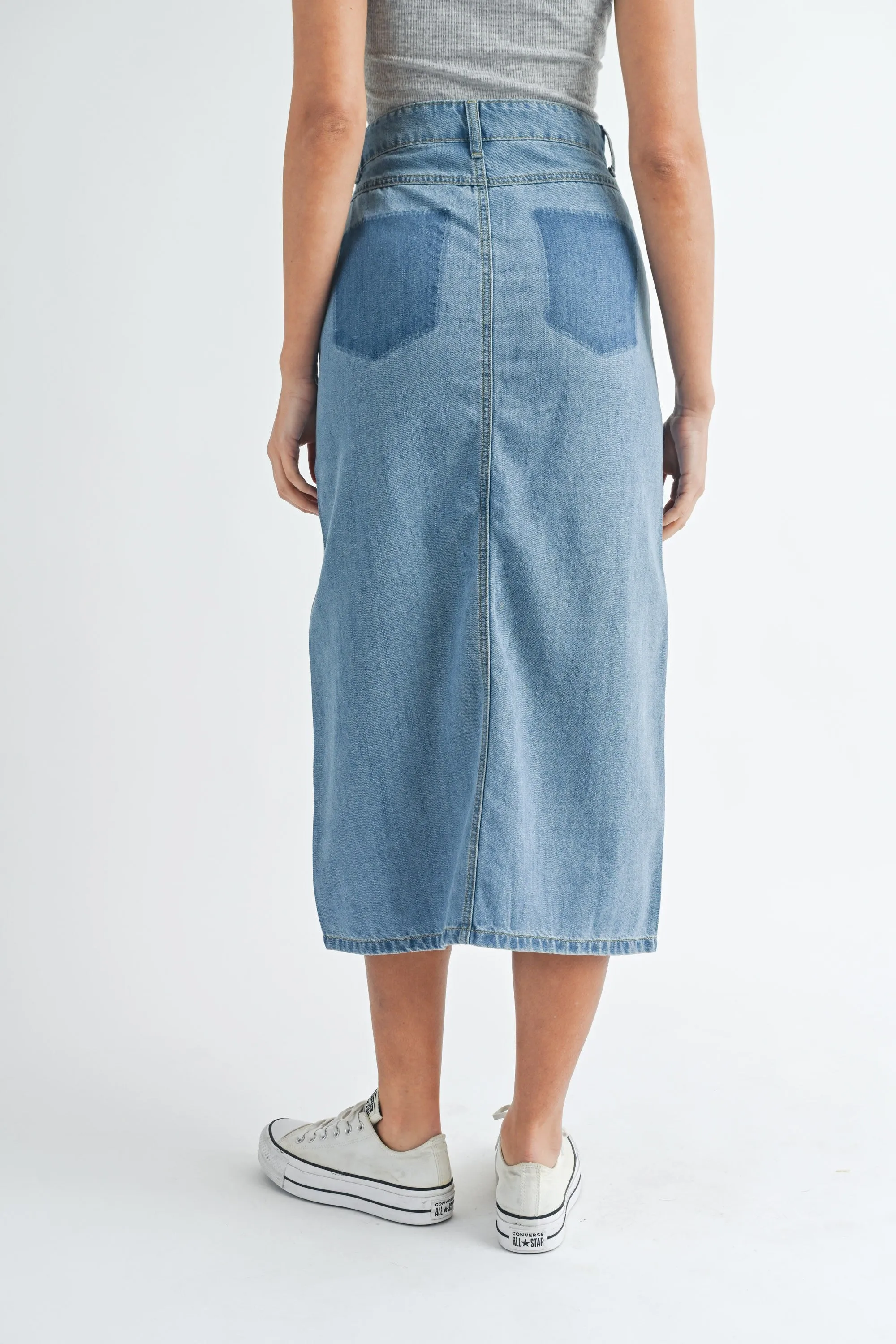 Front Slit Denim Midi Skirt sold by Evercado product image thumbnail 5