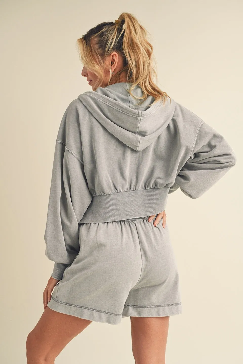Mineral Washed Zip Up Cropped Hoodie sold by Evercado product image thumbnail 3