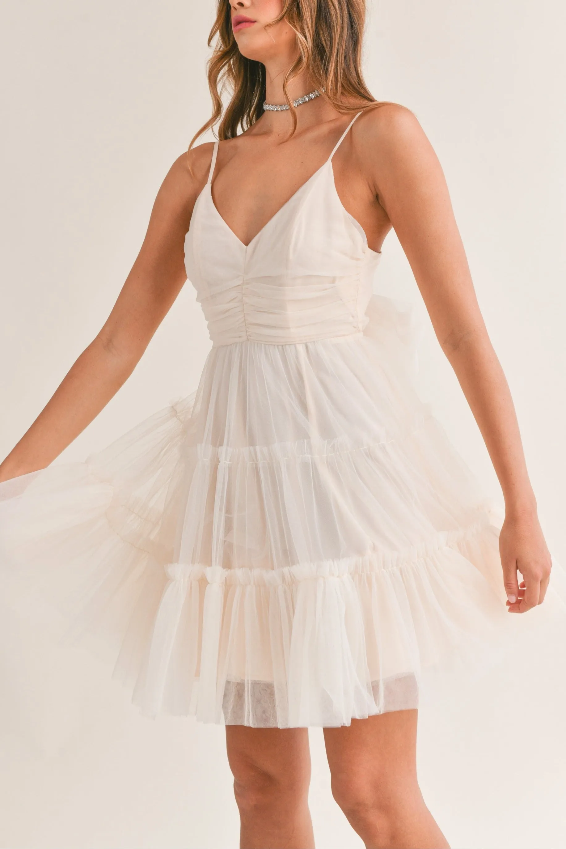 Tulle Mesh Bow Back Mini Dress sold by Evercado product image thumbnail 5