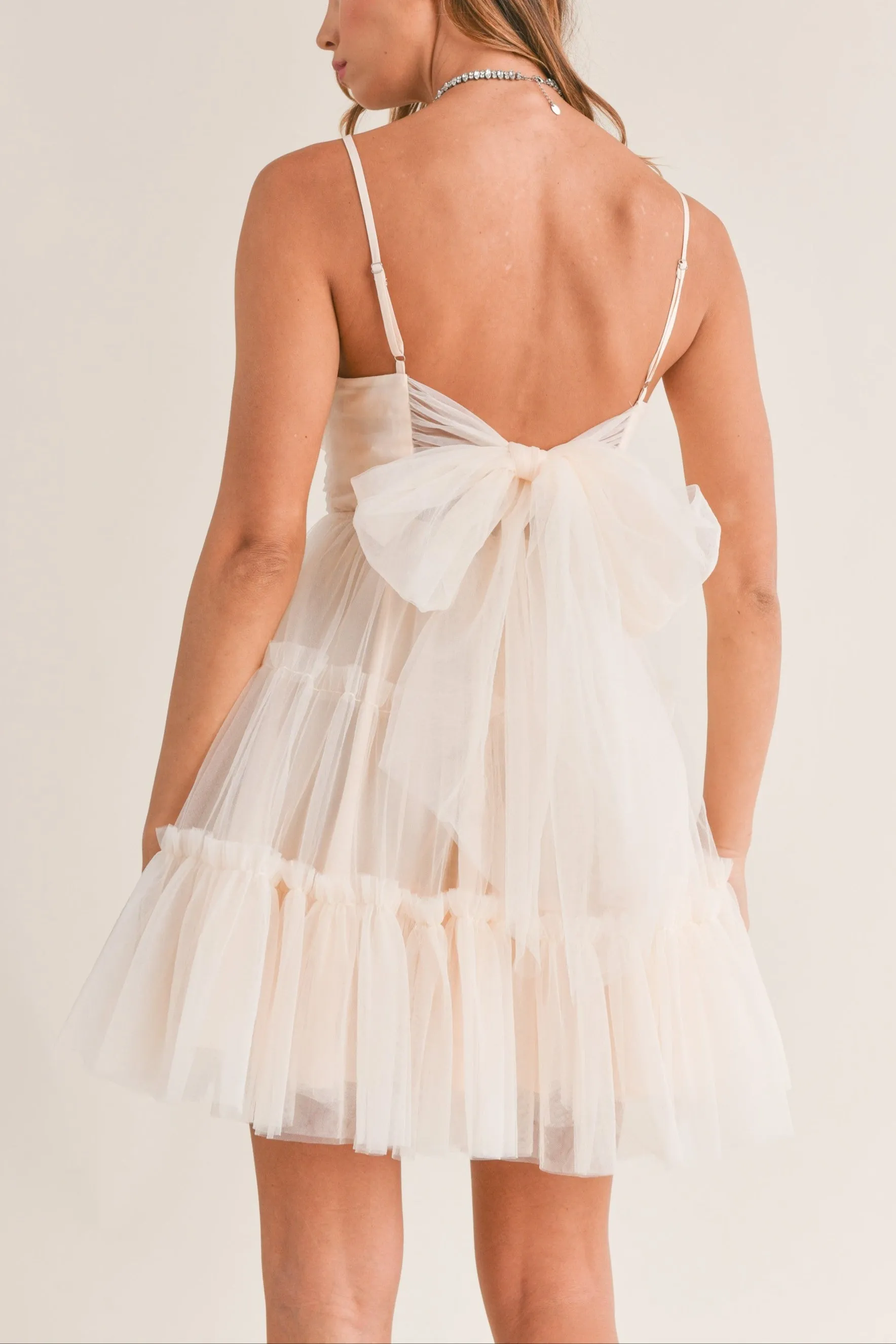 Tulle Mesh Bow Back Mini Dress sold by Evercado product image thumbnail 2