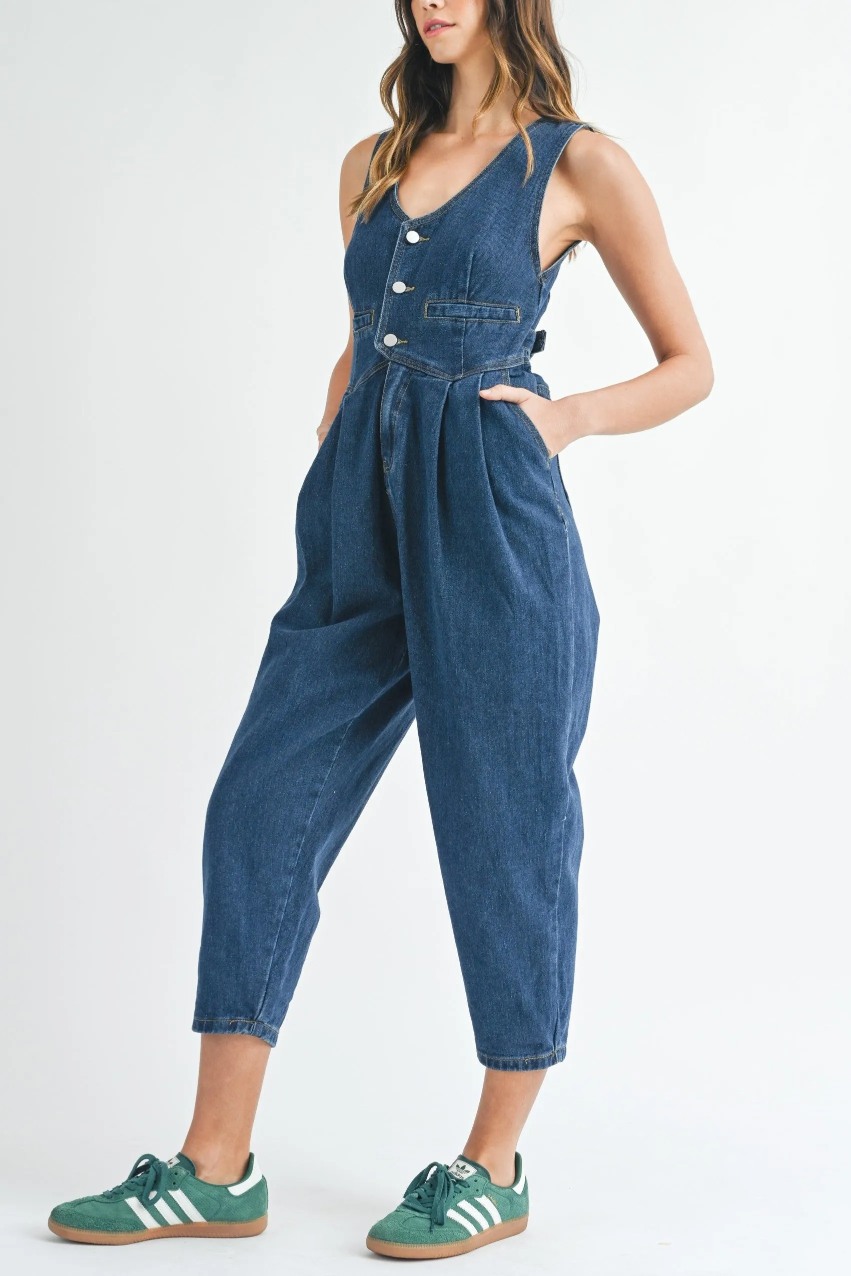 Denim Vest Jumpsuit sold by Evercado