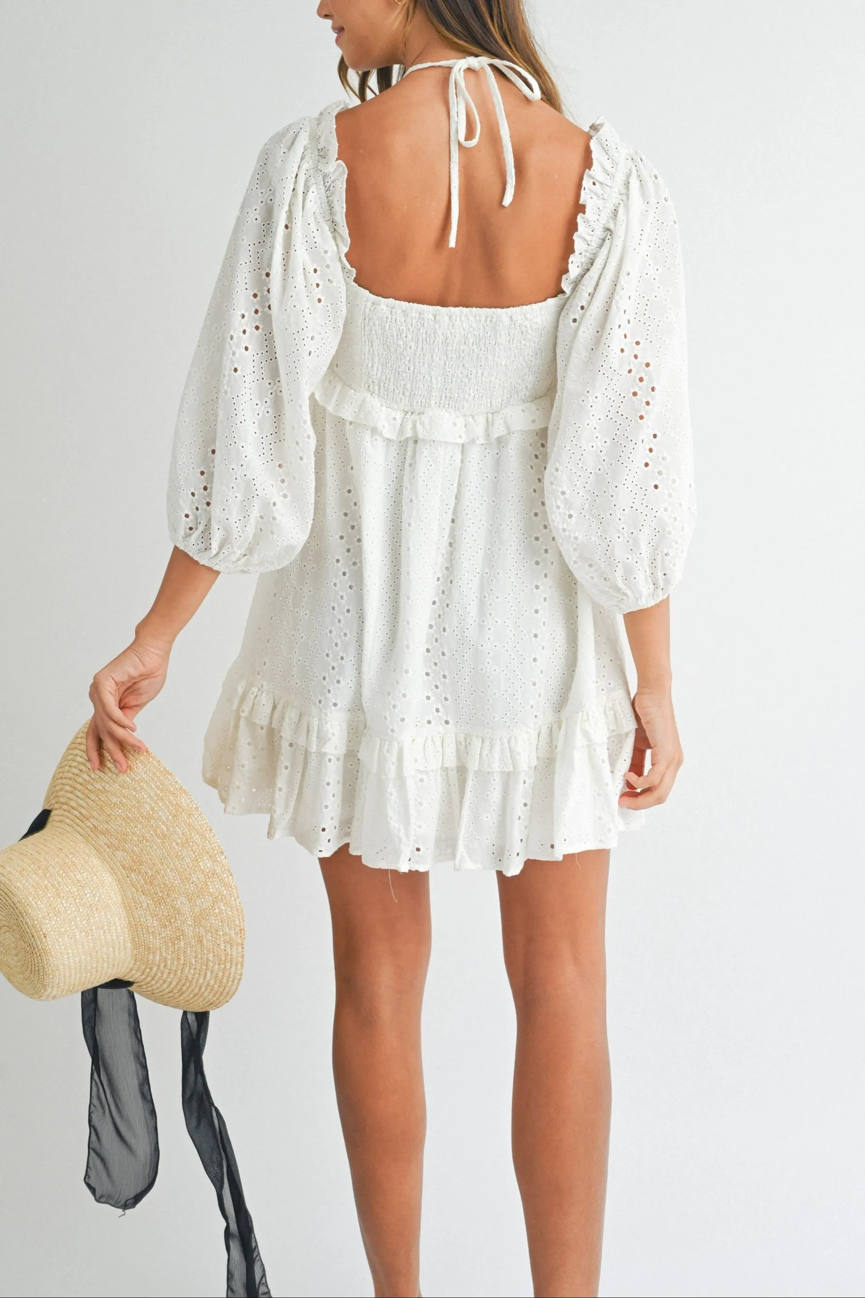 White Eyelet Lace Midi Dress sold by Evercado product image thumbnail 3