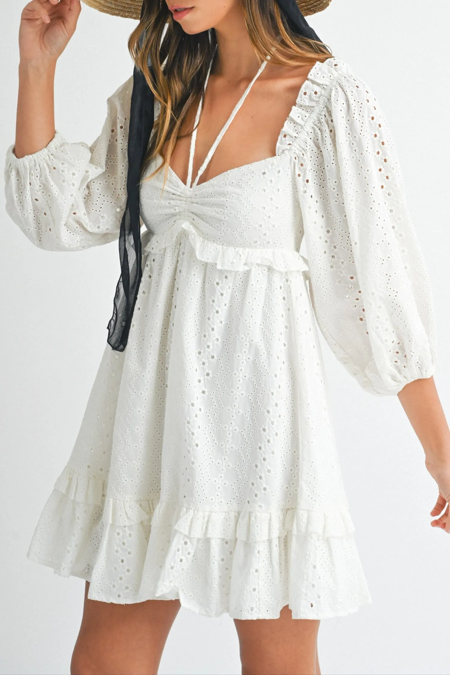 White Eyelet Lace Midi Dress sold by Evercado product image thumbnail 2