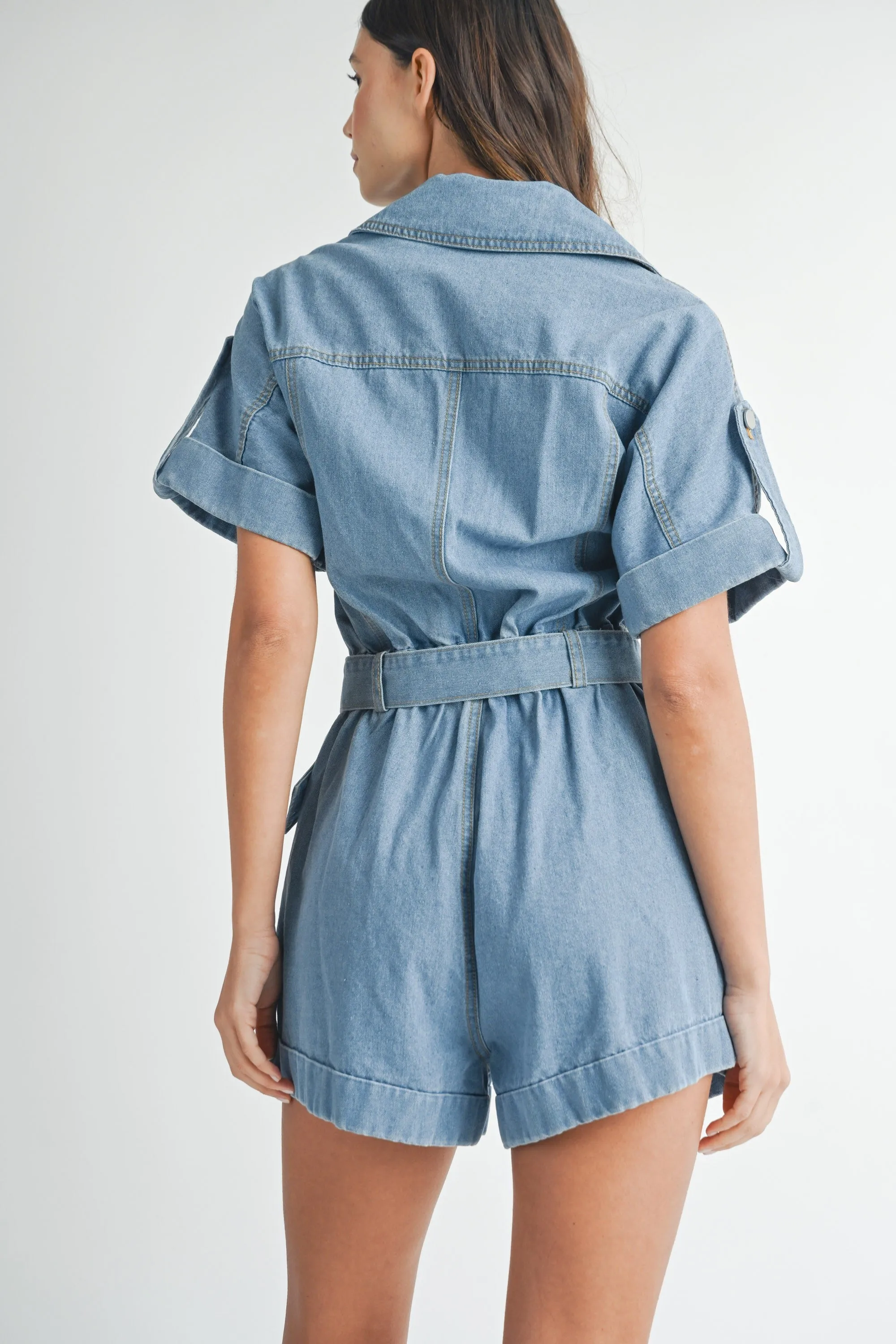 Moto Collar Denim Romper sold by Evercado product image thumbnail 4