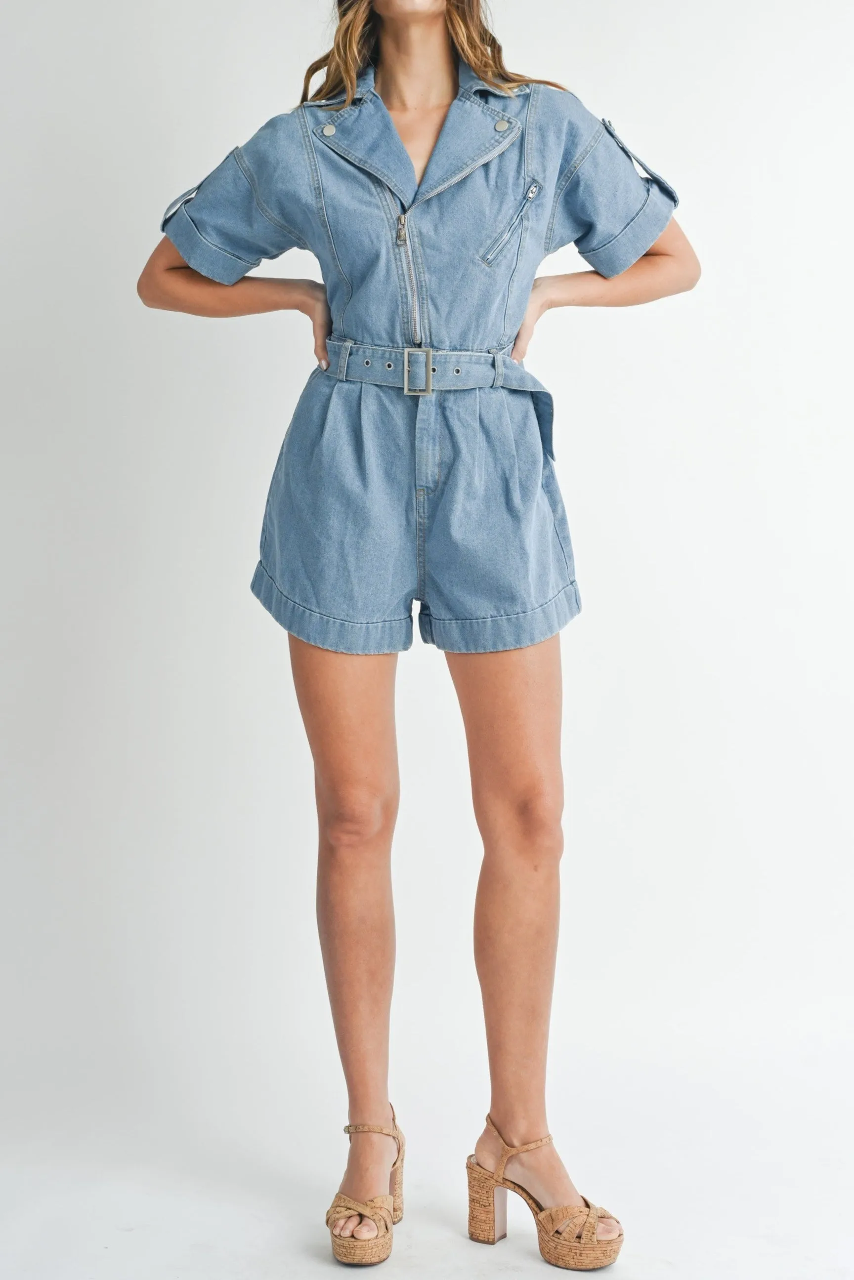 Moto Collar Denim Romper sold by Evercado product image thumbnail 5