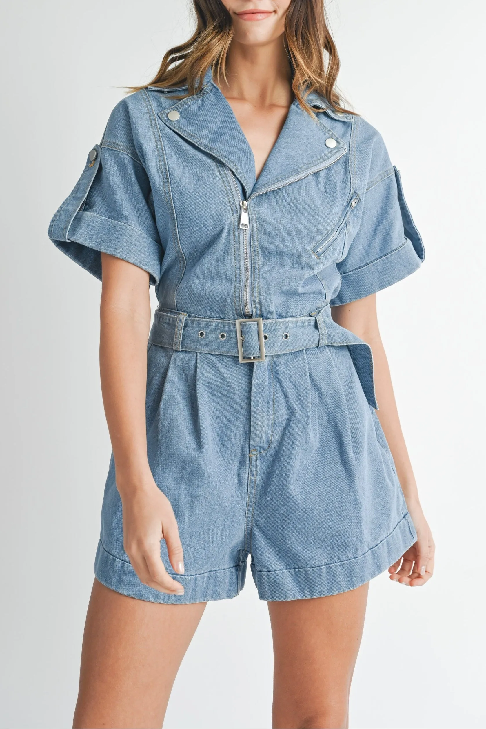 Moto Collar Denim Romper sold by Evercado product image thumbnail 2