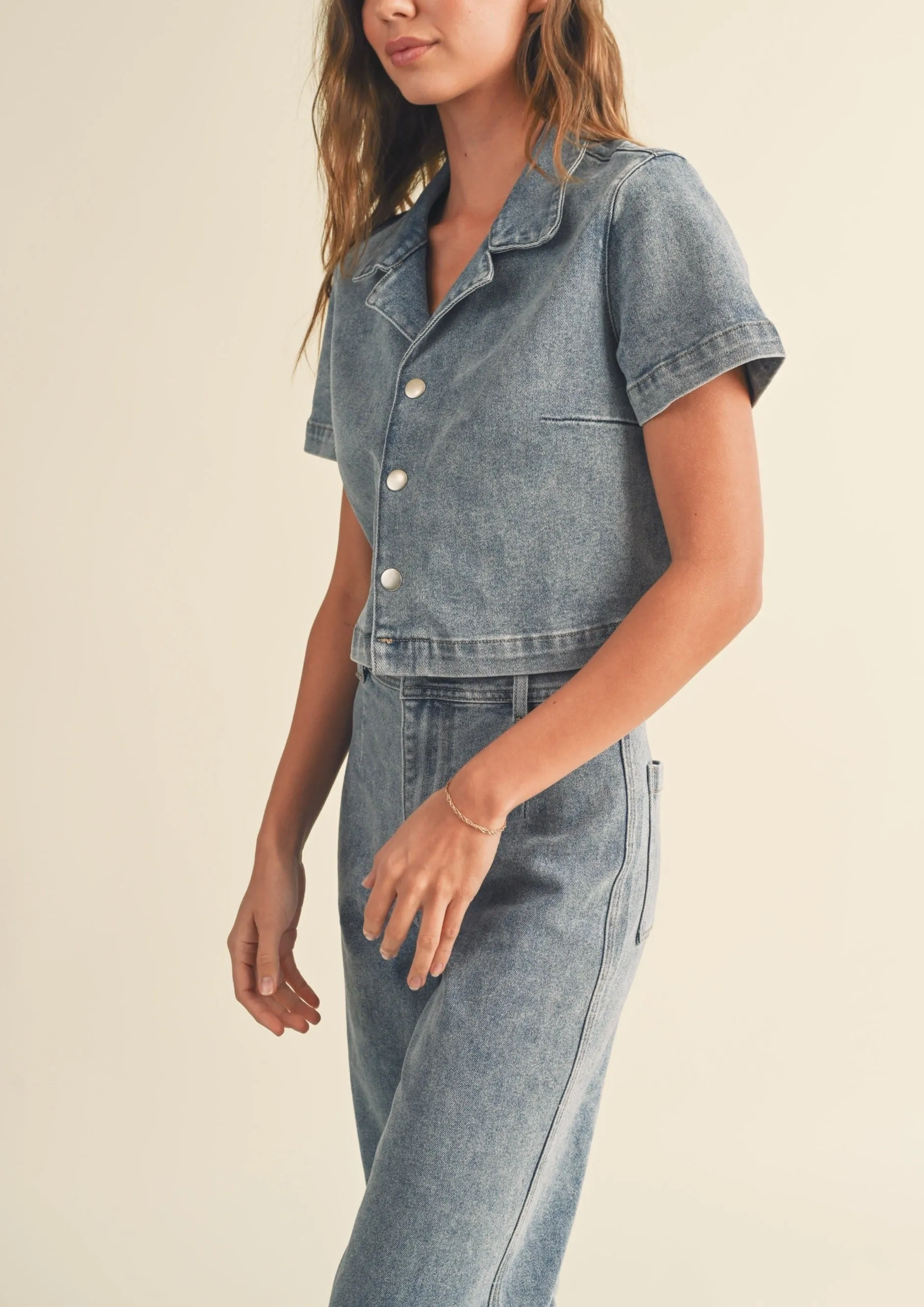 Washed Denim Collard Shirt sold by Evercado product image thumbnail 2