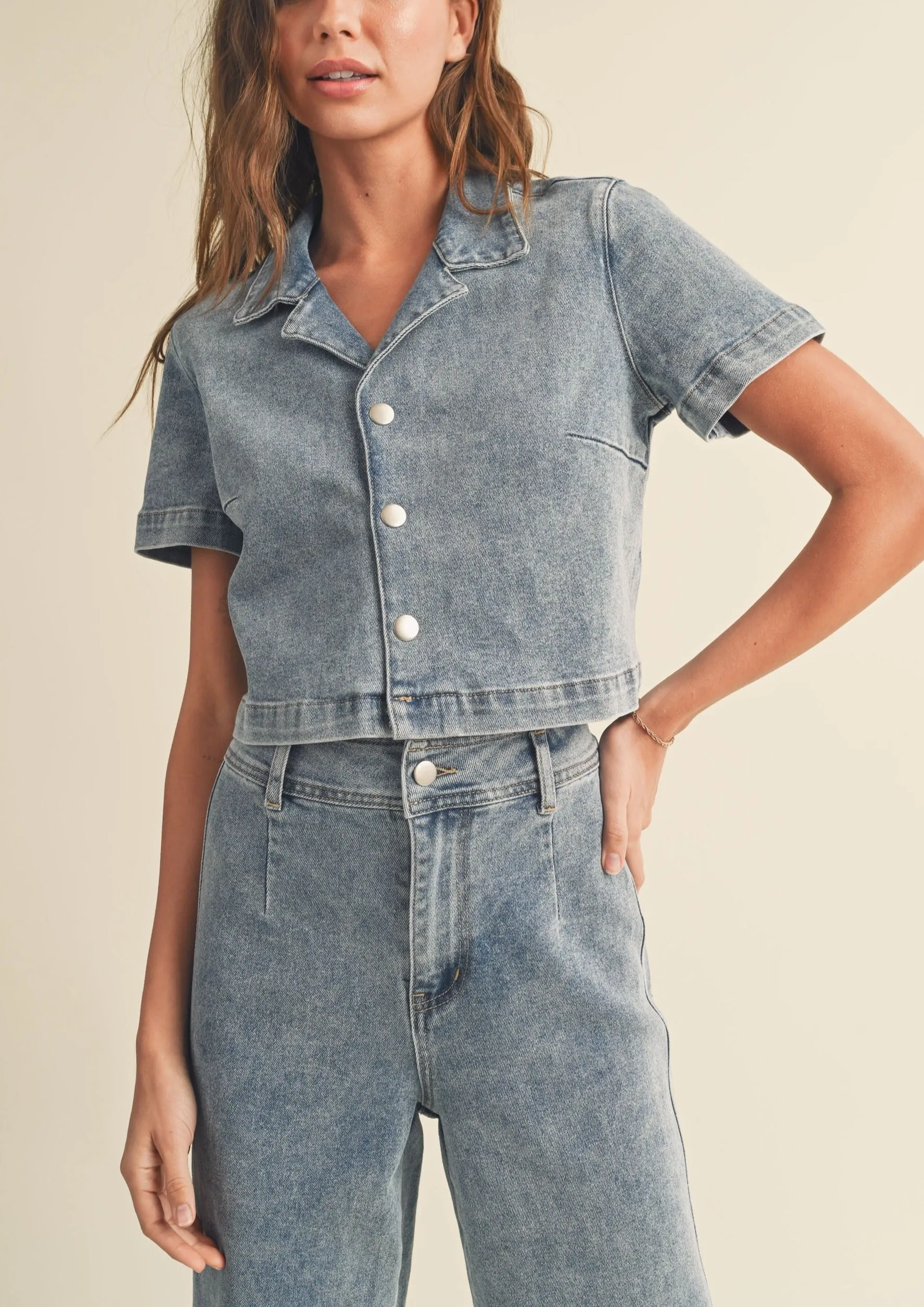 Washed Denim Collard Shirt sold by Evercado