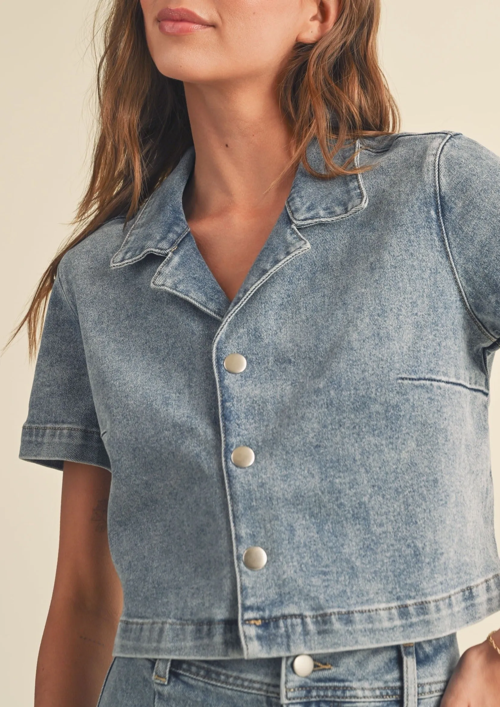 Washed Denim Collard Shirt sold by Evercado product image thumbnail 5