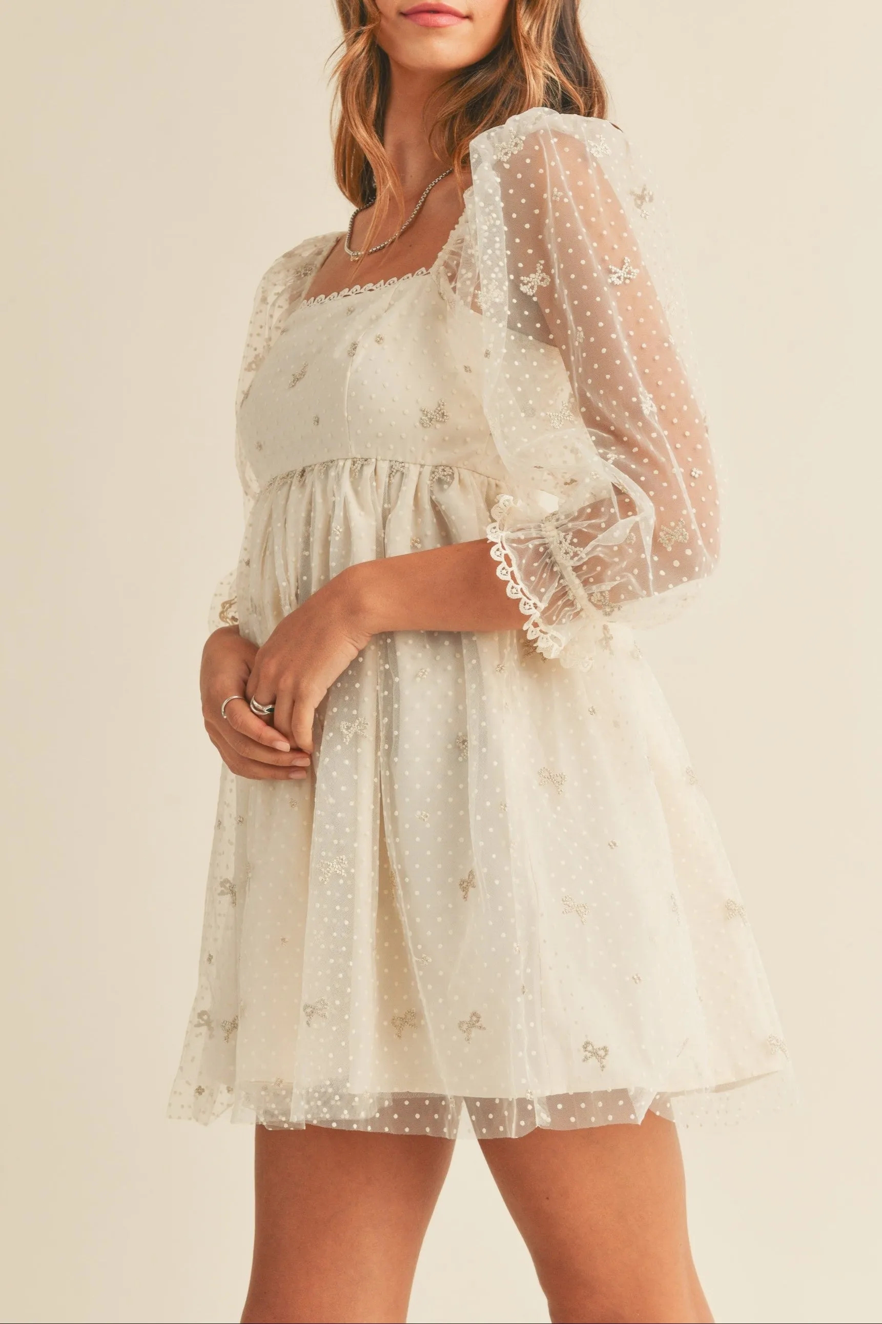 Swiss Dot Mesh Sleeve Dress sold by Evercado product image thumbnail 2