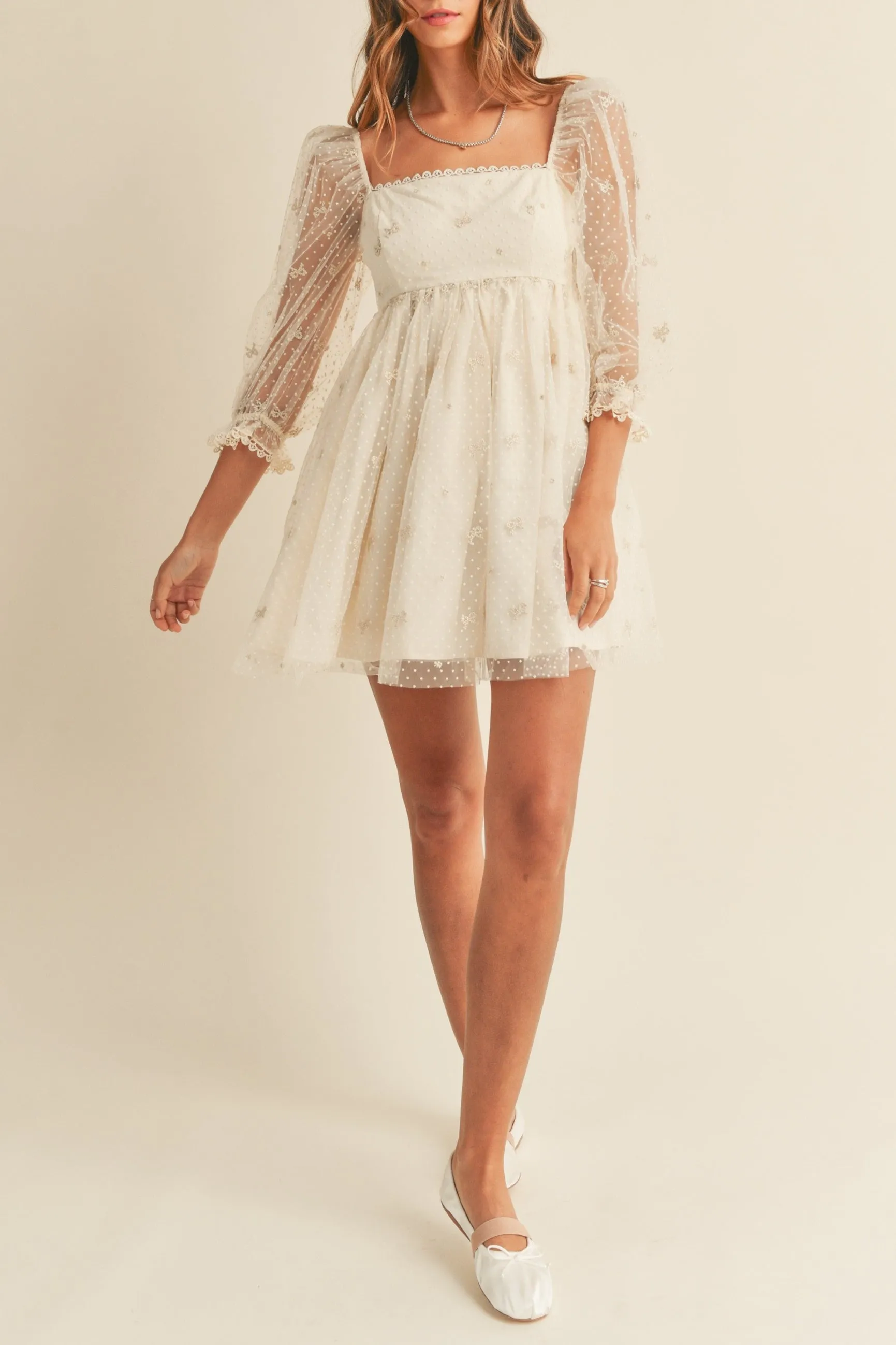 Swiss Dot Mesh Sleeve Dress sold by Evercado product image thumbnail 4