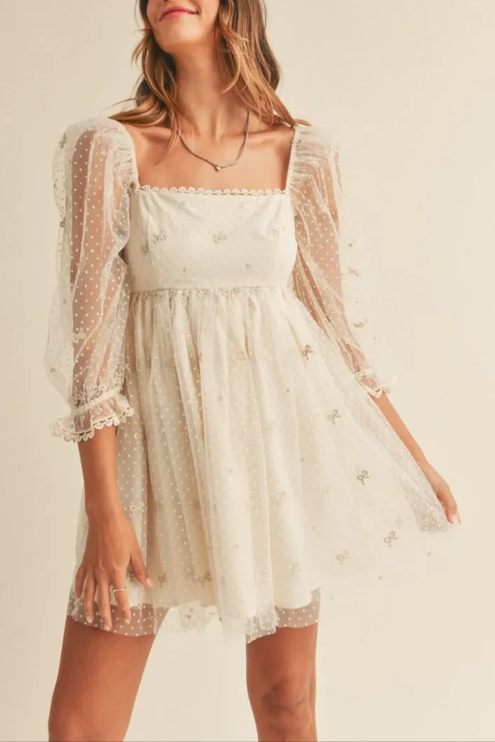 Swiss Dot Mesh Sleeve Dress sold by Evercado