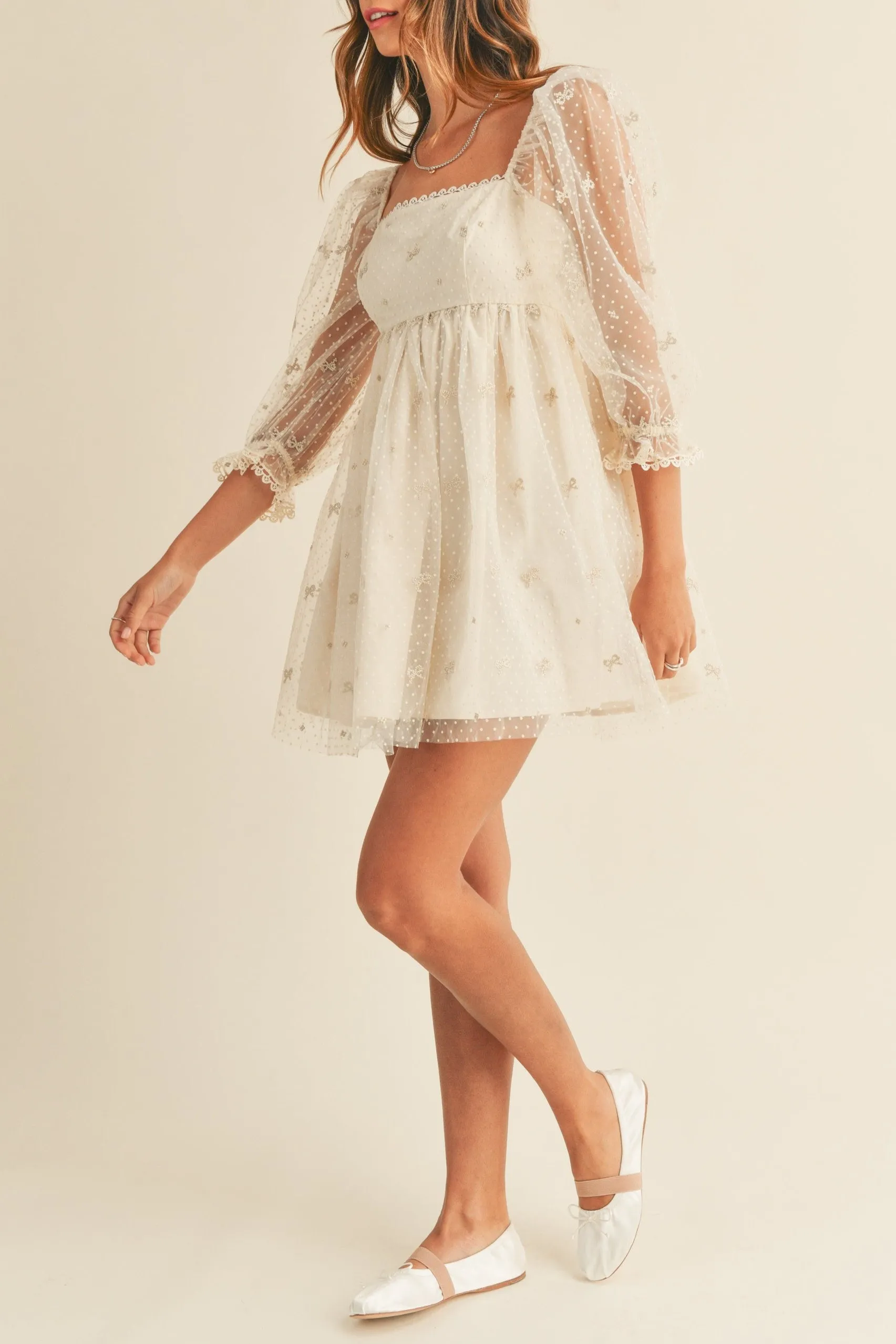 Swiss Dot Mesh Sleeve Dress sold by Evercado product image thumbnail 5