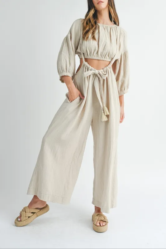 Crop Top & Suspender Wide Pants Set sold by Evercado