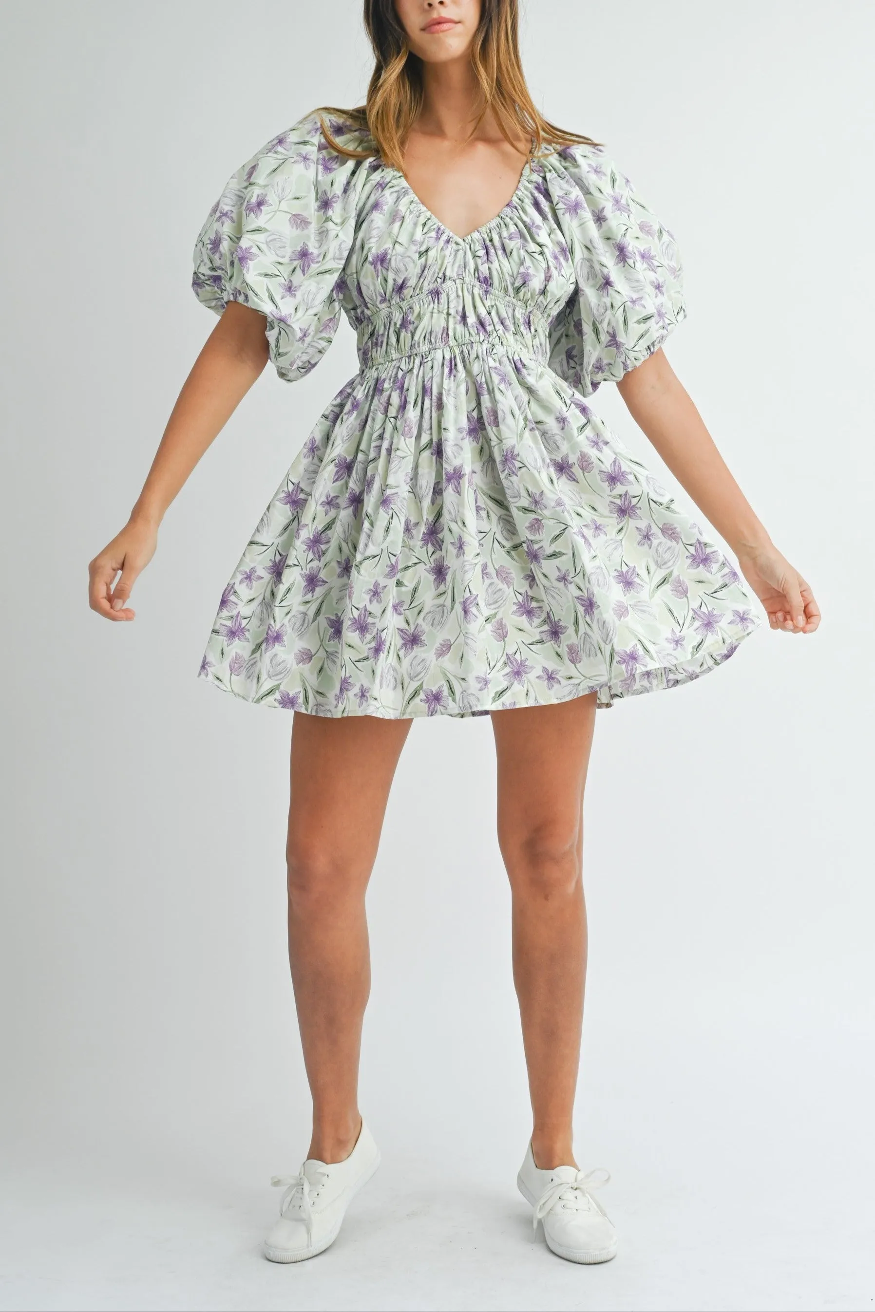 Floral Puff Sleeve Mini Dress sold by Evercado product image thumbnail 3