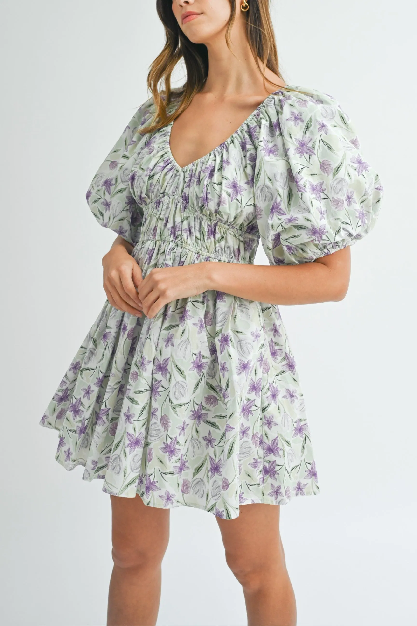 Floral Puff Sleeve Mini Dress sold by Evercado product image thumbnail 5