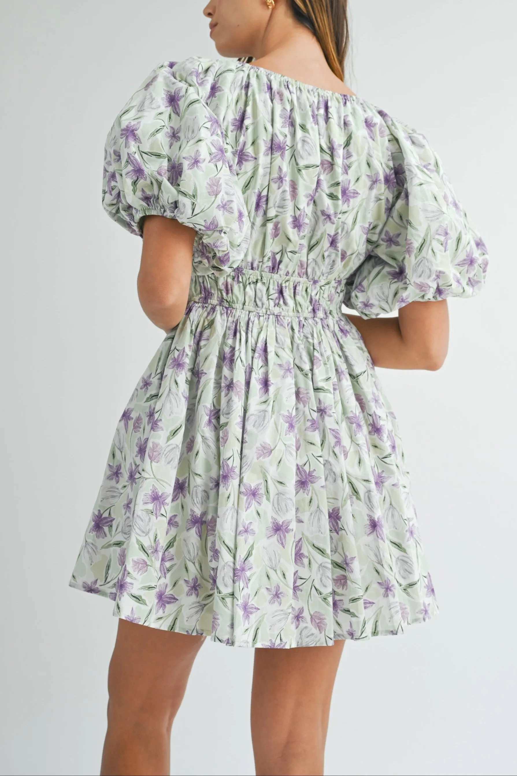 Floral Puff Sleeve Mini Dress sold by Evercado product image thumbnail 4