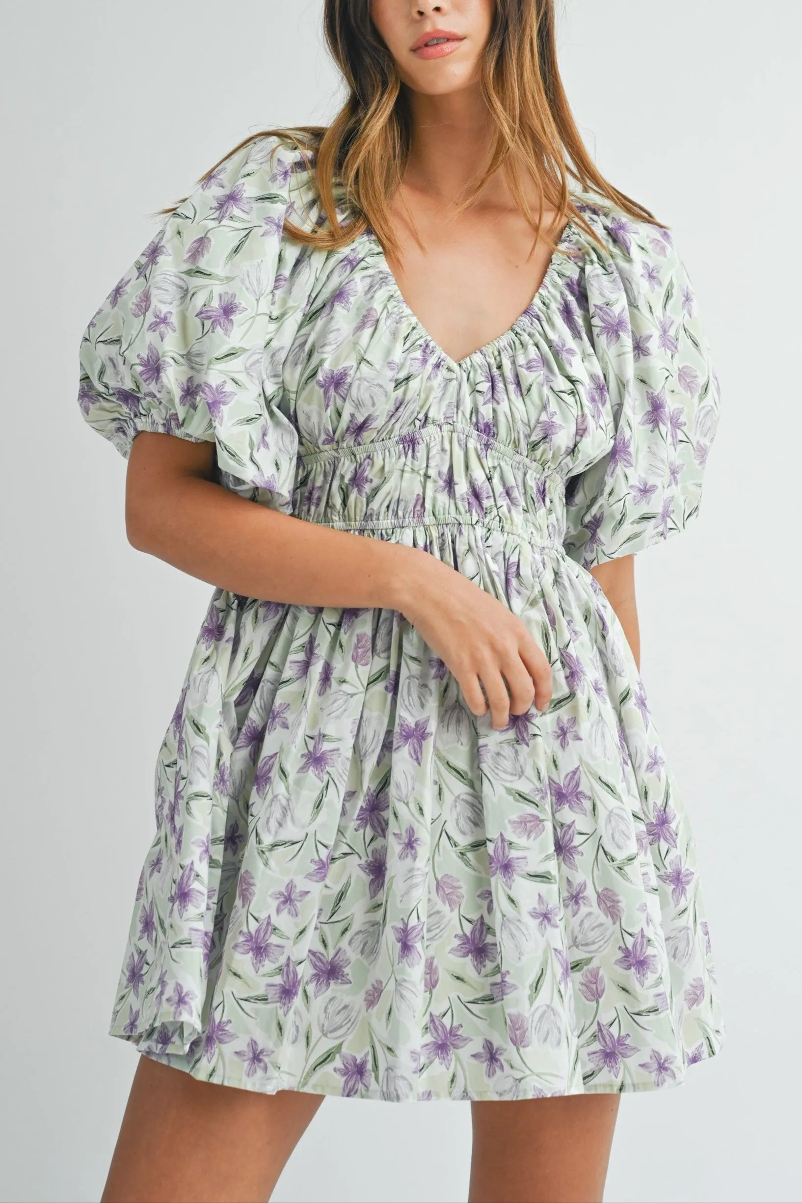 Floral Puff Sleeve Mini Dress sold by Evercado product image thumbnail 2