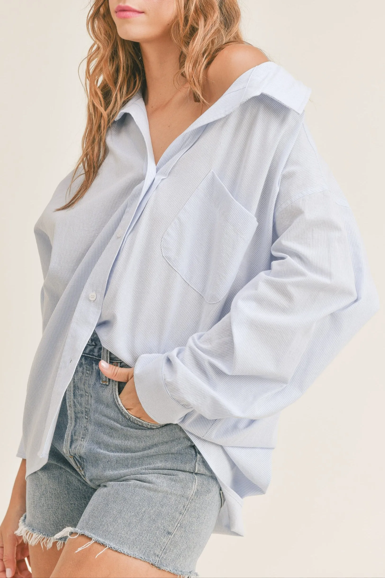 Oversized Stripe Button Down Shirt sold by Evercado product image thumbnail 2